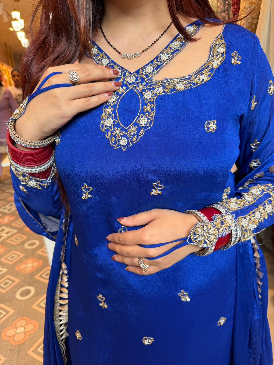 Manu Royal Sapphire Embellished Suit Set