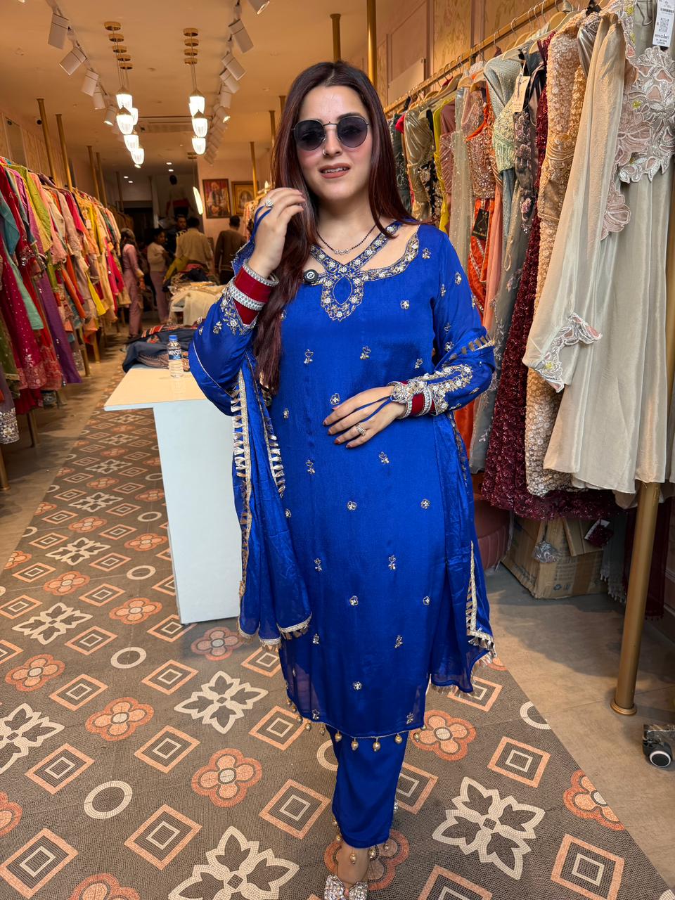 Manu Royal Sapphire Embellished Suit Set