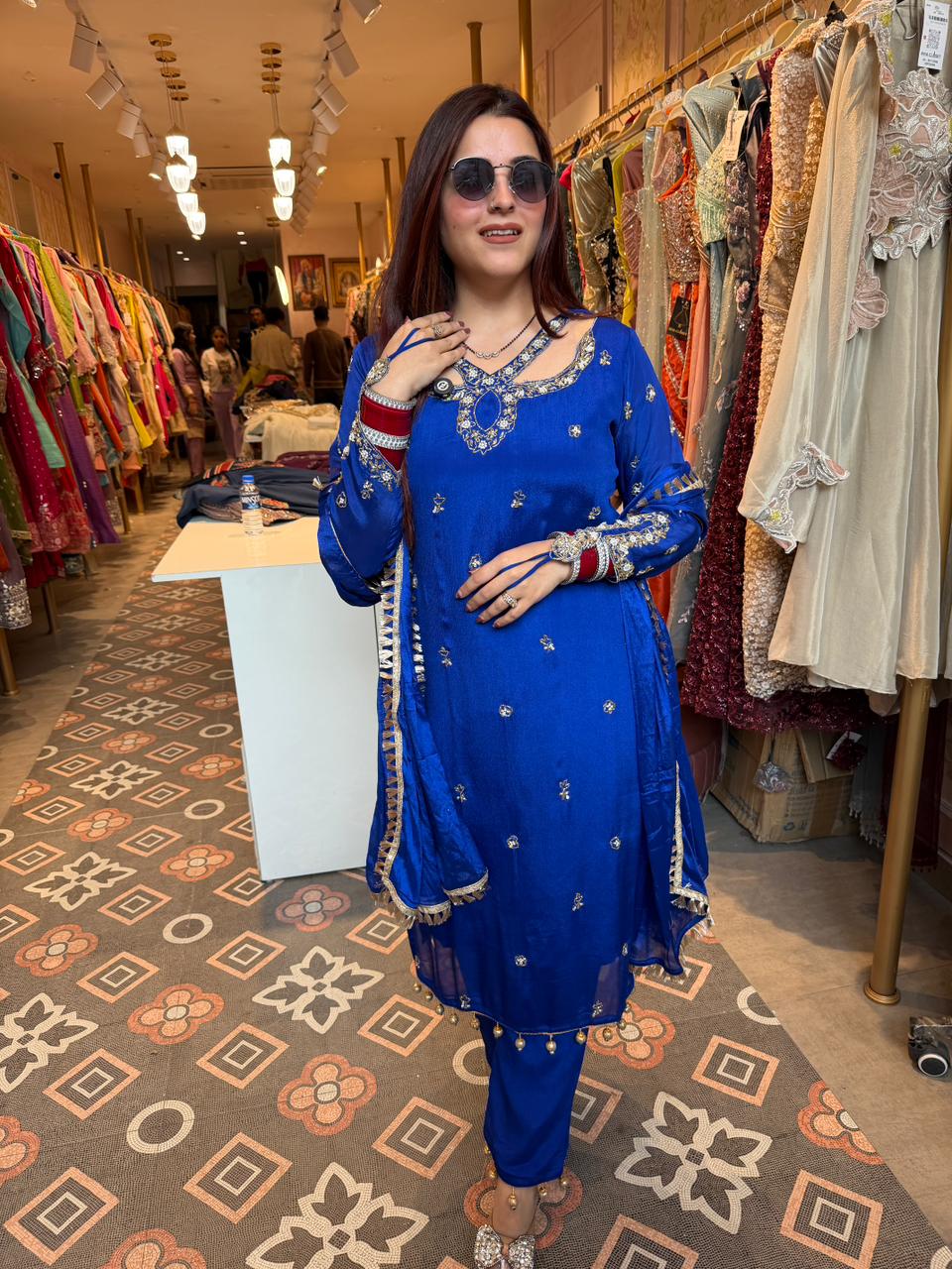 Manu Royal Sapphire Embellished Suit Set