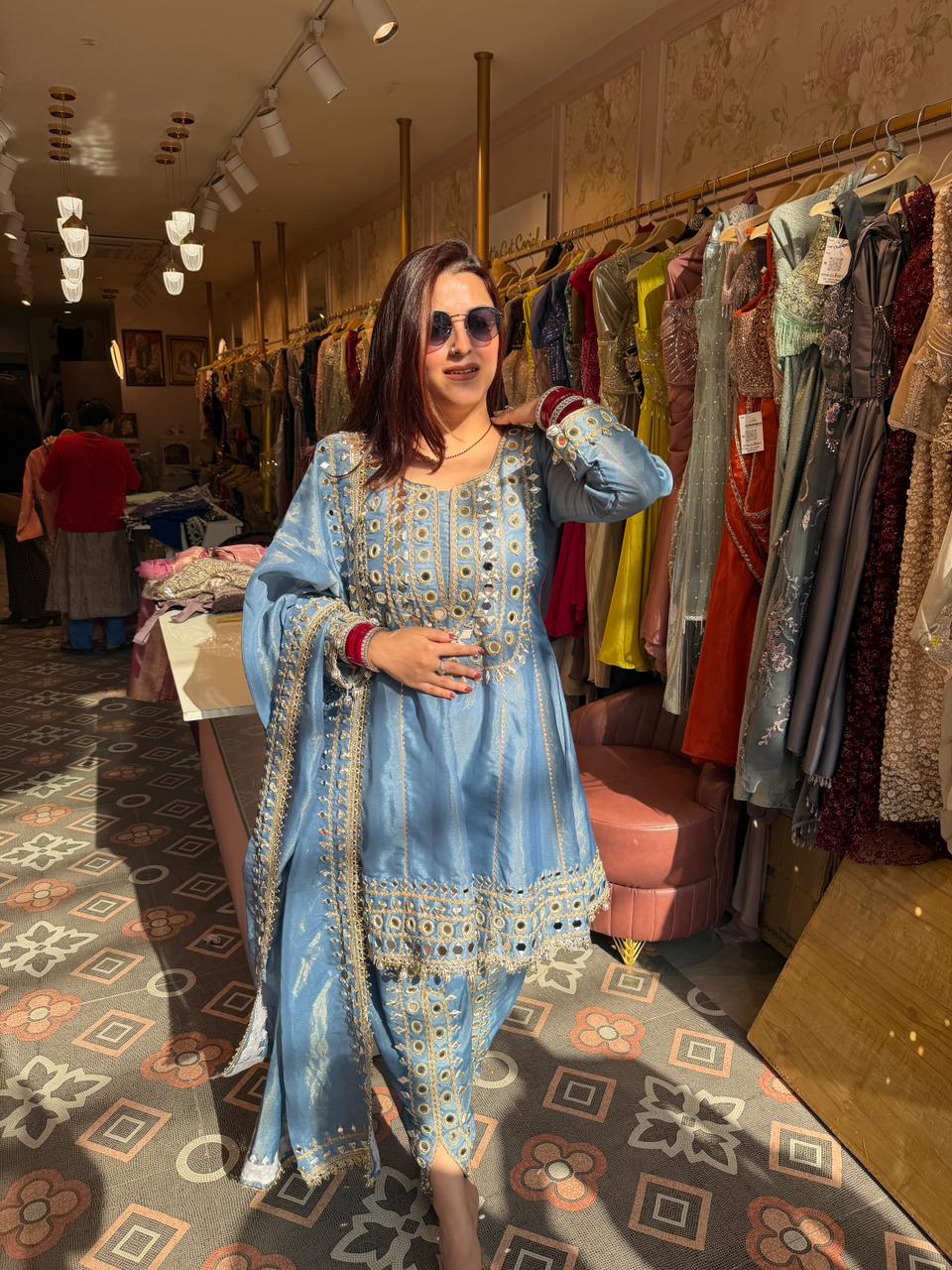 Moon Mirror Work Anarkali Suit Set