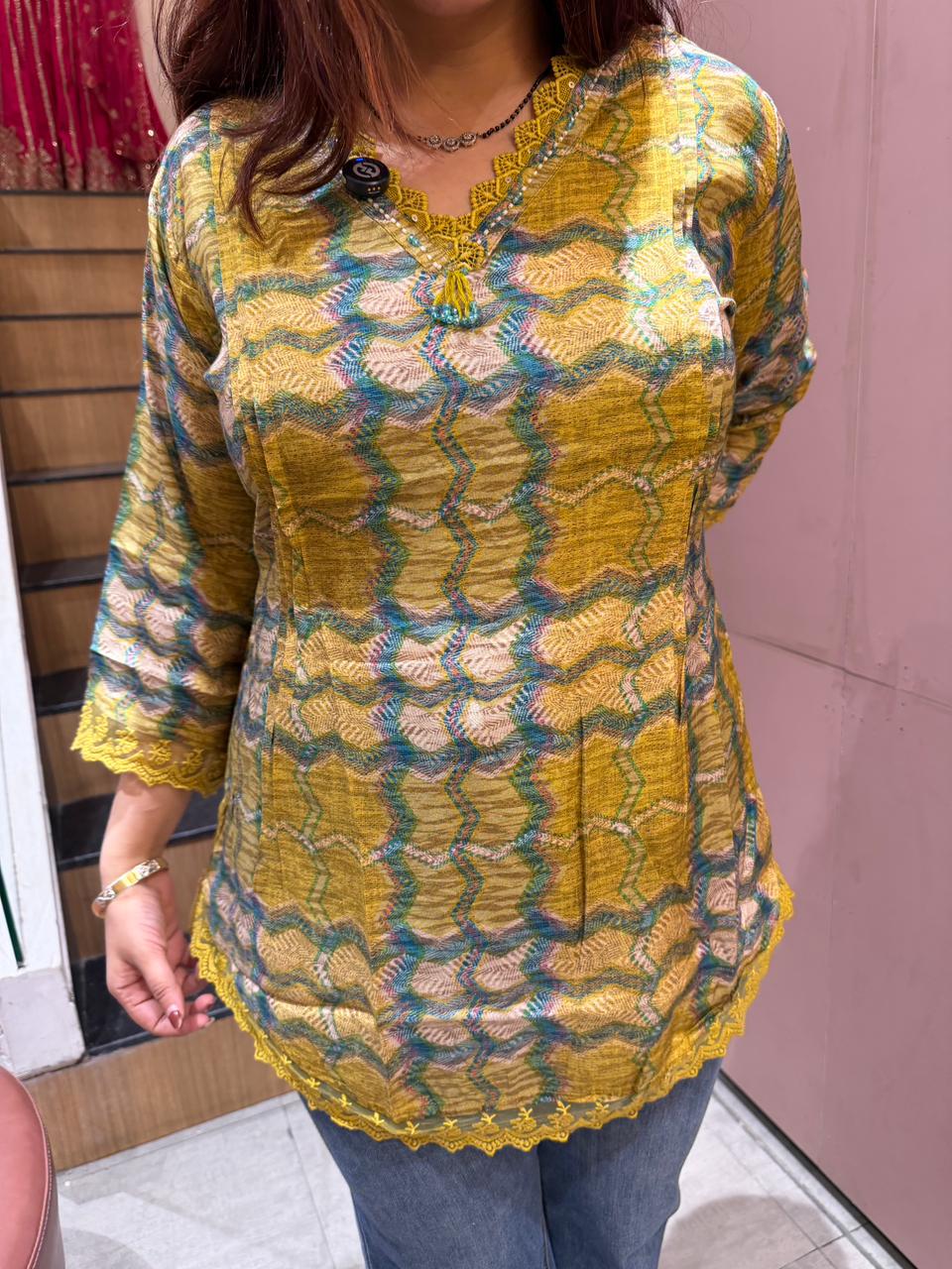 Sunlit Mosaic Lace Kurti Top