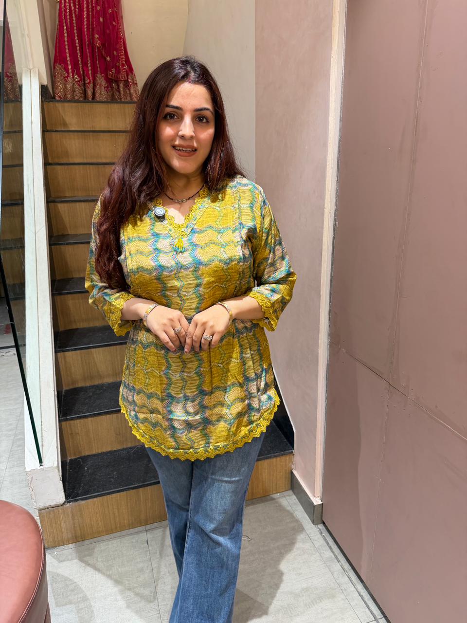 Sunlit Mosaic Lace Kurti Top