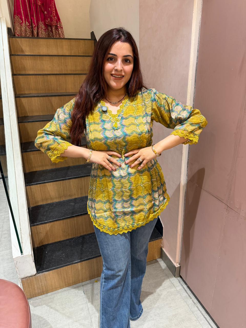 Sunlit Mosaic Lace Kurti Top