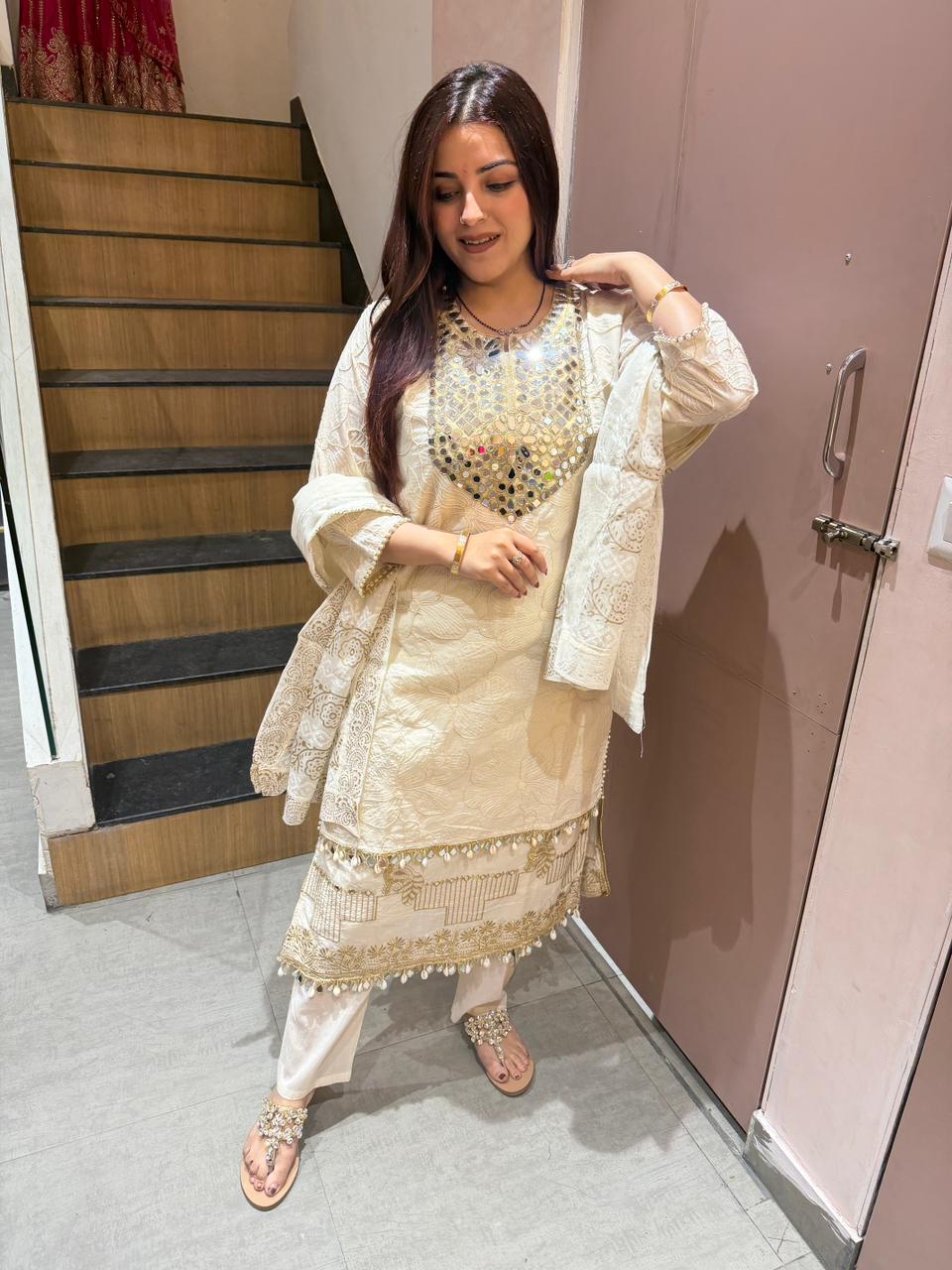 Sufia Mirror Embroidered Suit Set