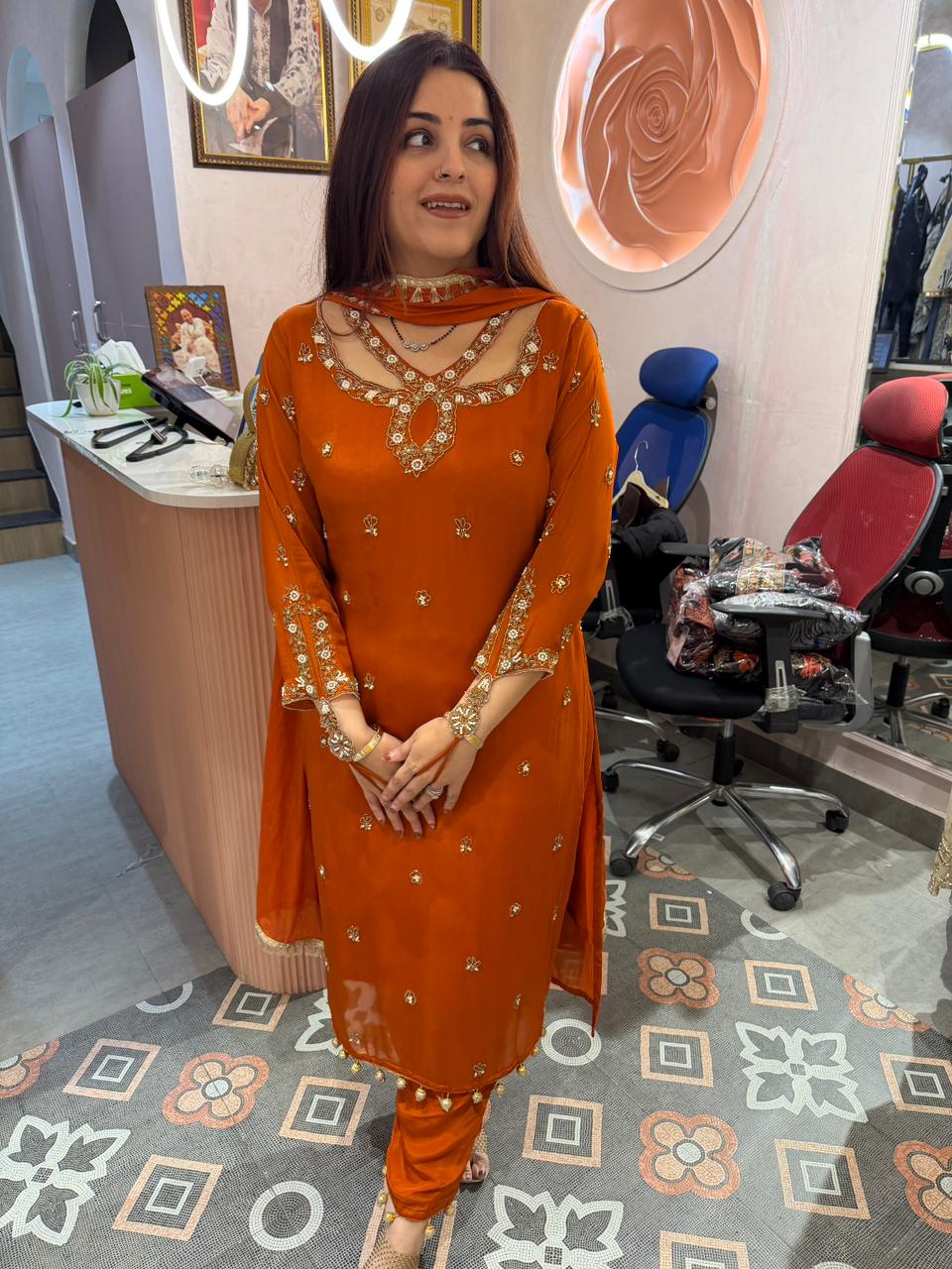 Manu Royal Sapphire Embellished Suit Set