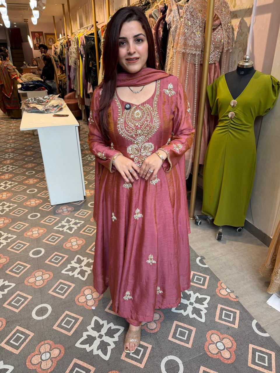 Rosewood  Embroidered Anarkali Set