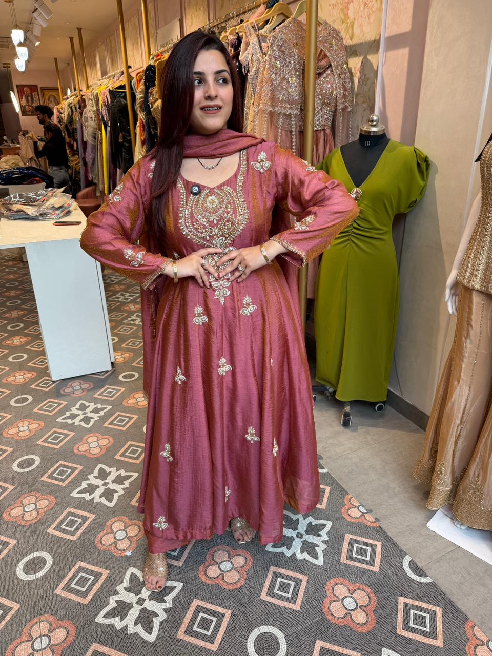 Rosewood  Embroidered Anarkali Set