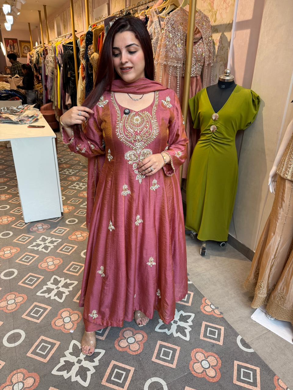 Rosewood  Embroidered Anarkali Set