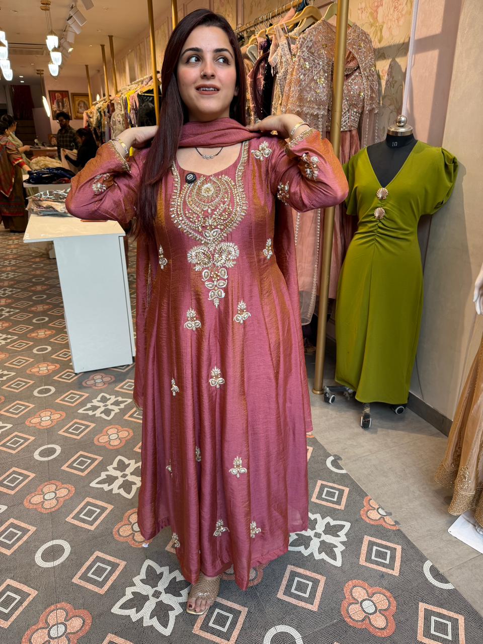 Rosewood  Embroidered Anarkali Set