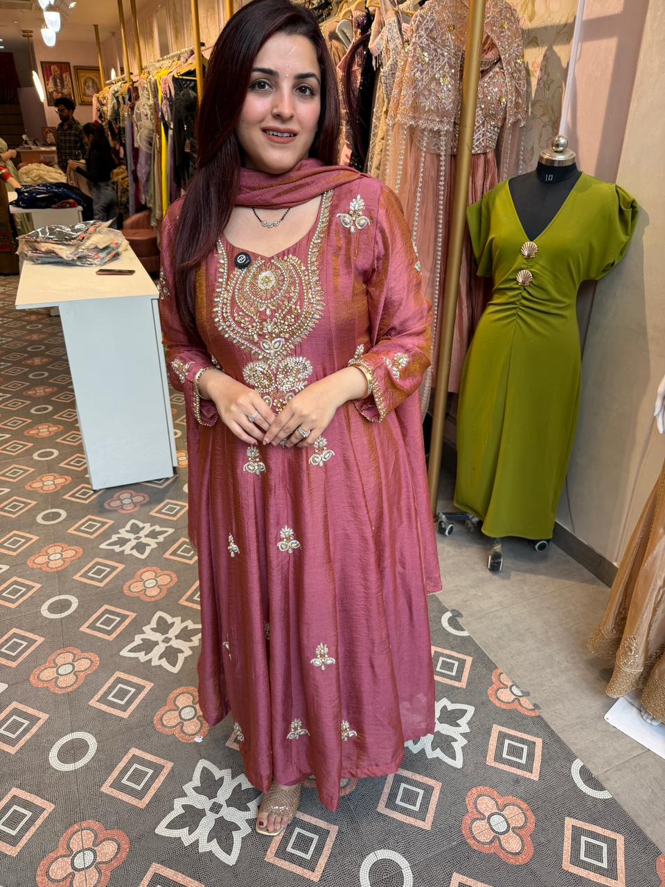 Rosewood  Embroidered Anarkali Set