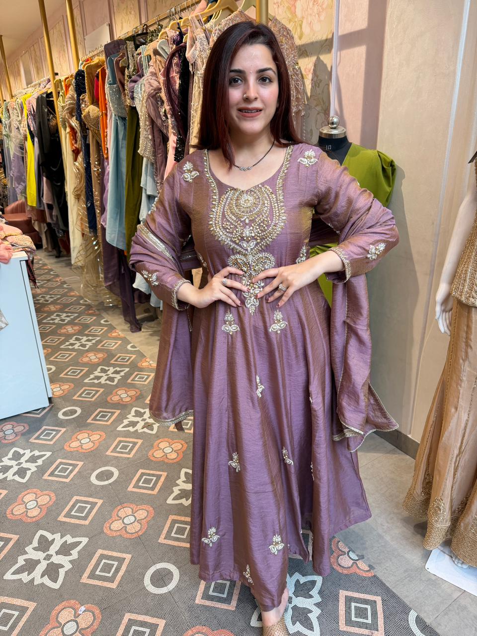 Rosewood  Embroidered Anarkali Set