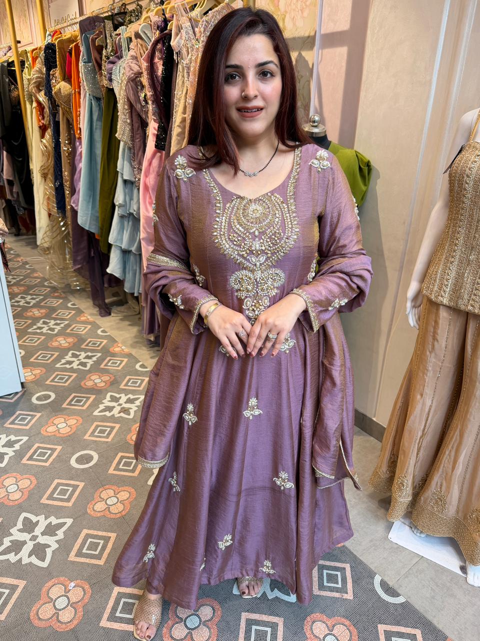 Rosewood  Embroidered Anarkali Set