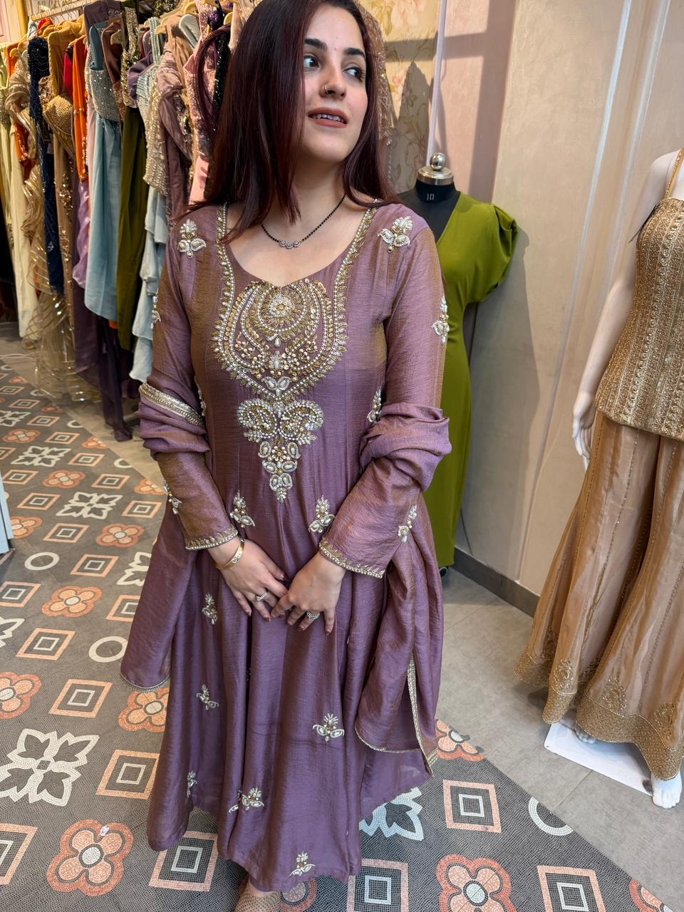 Rosewood  Embroidered Anarkali Set