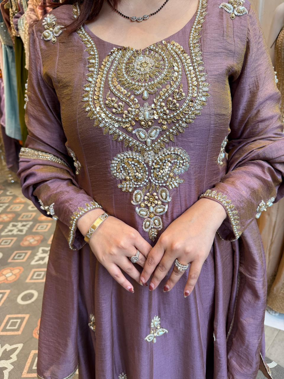 Rosewood  Embroidered Anarkali Set