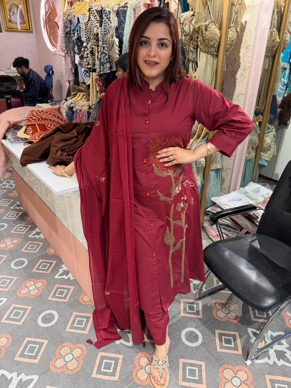 Crimson Bloom Suit Set