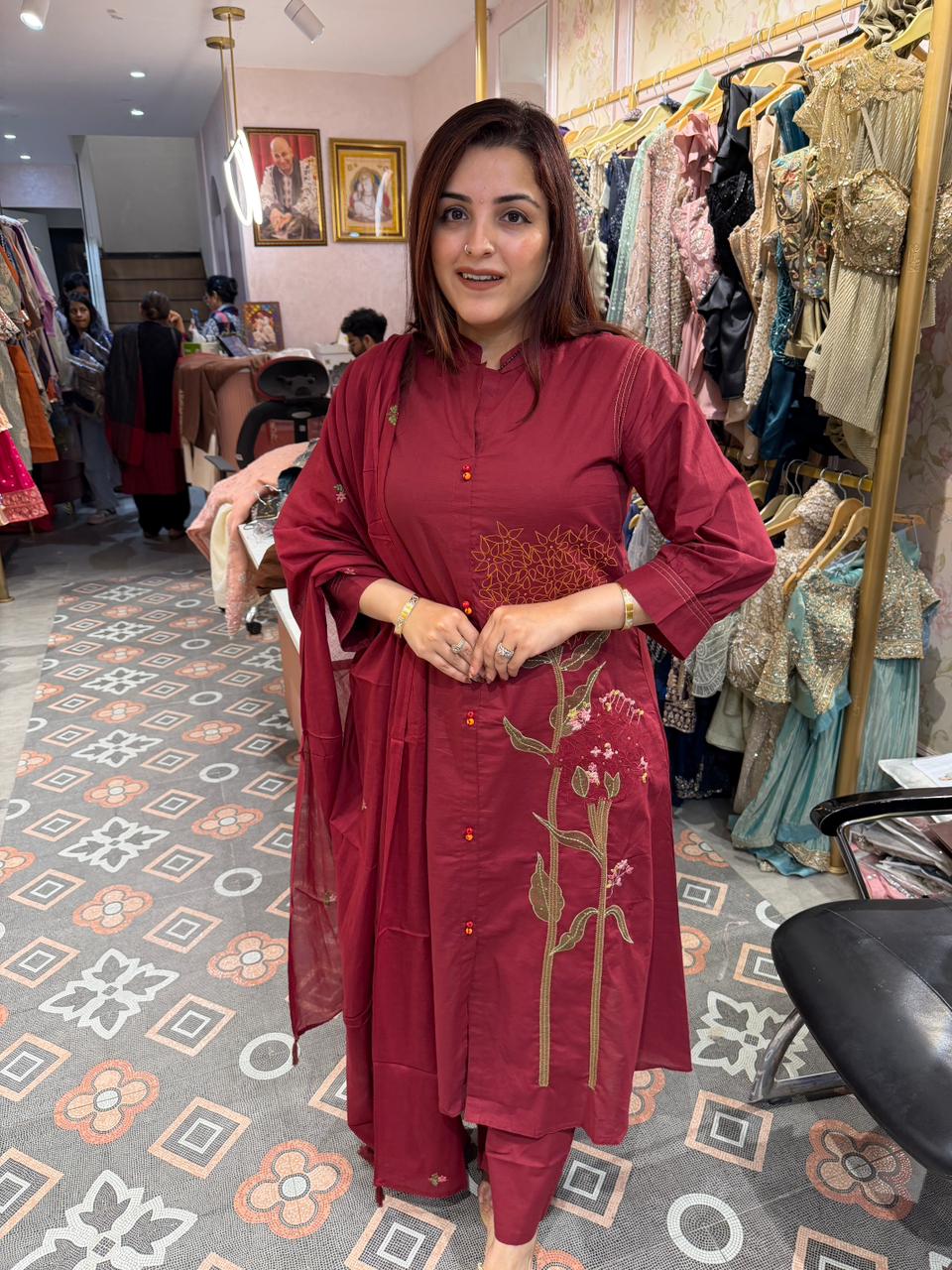 Crimson Bloom Suit Set