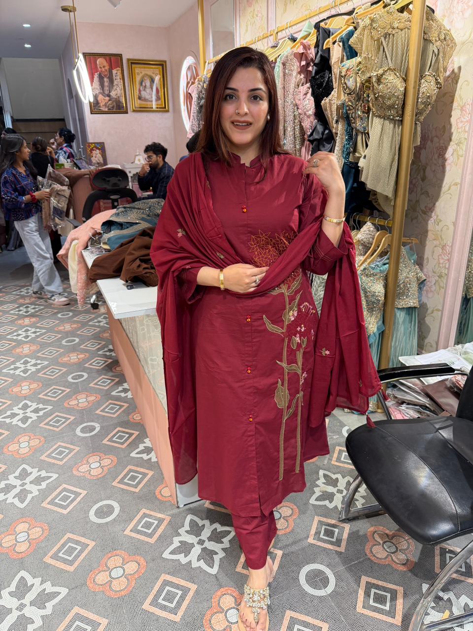 Crimson Bloom Suit Set