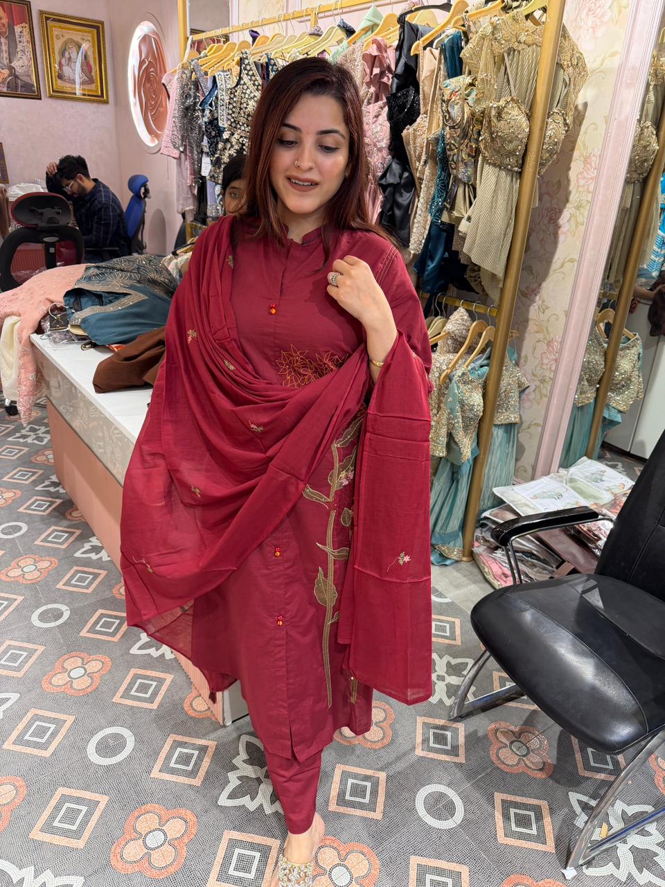 Crimson Bloom Suit Set