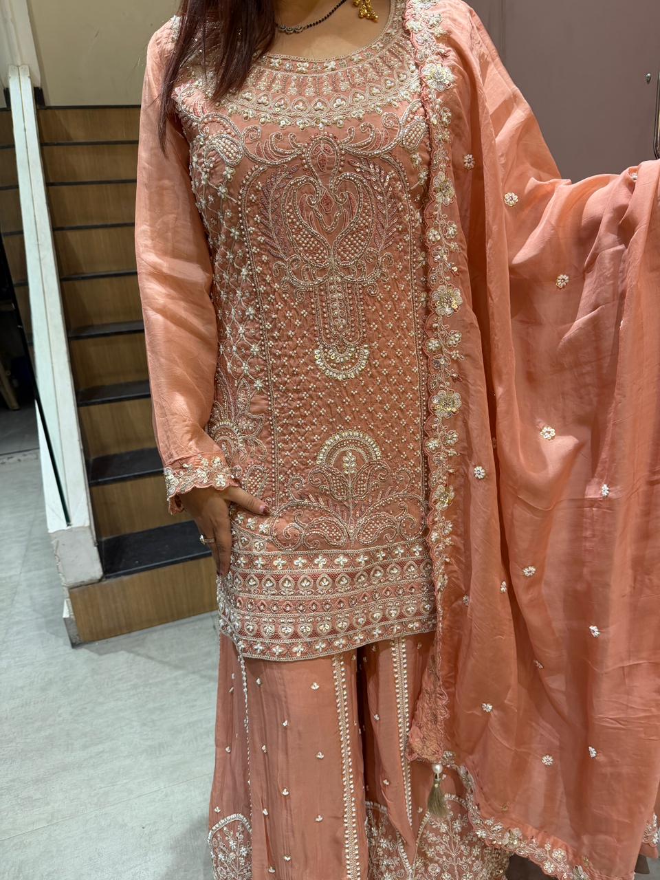 Soha Hand-Embroidered Sharara Set