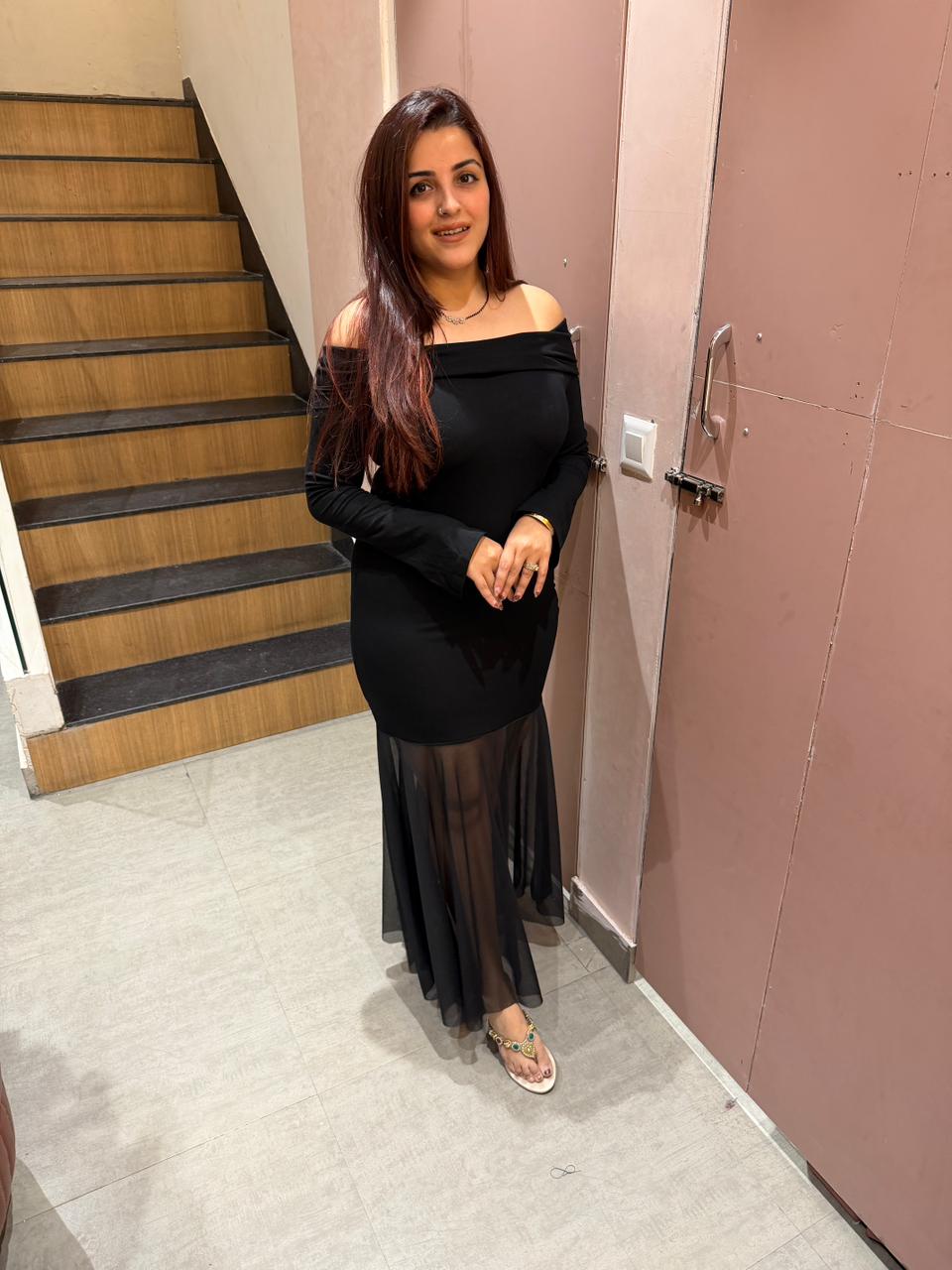 Nura Off-Shoulder Sheer  Dress