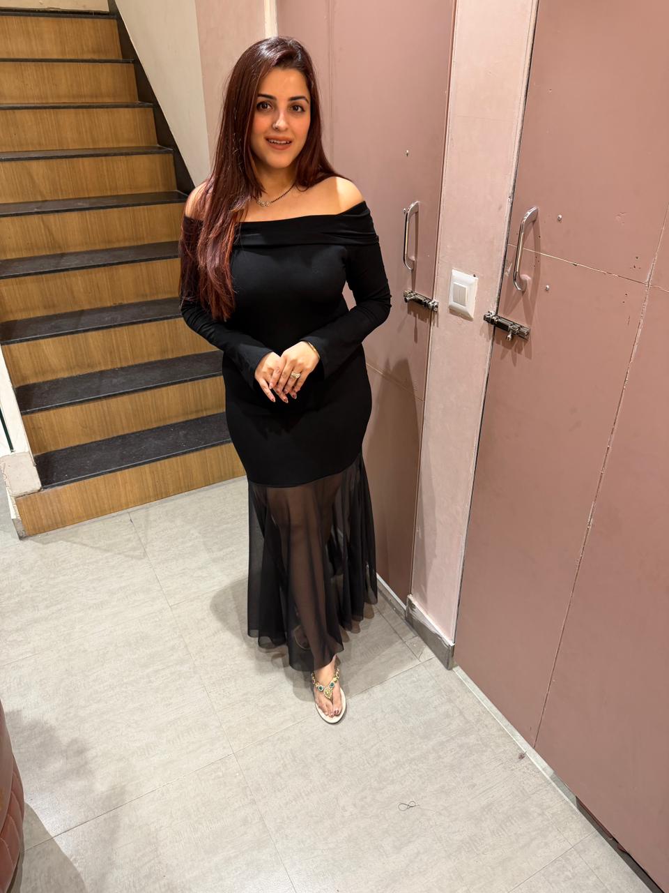 Nura Off-Shoulder Sheer  Dress