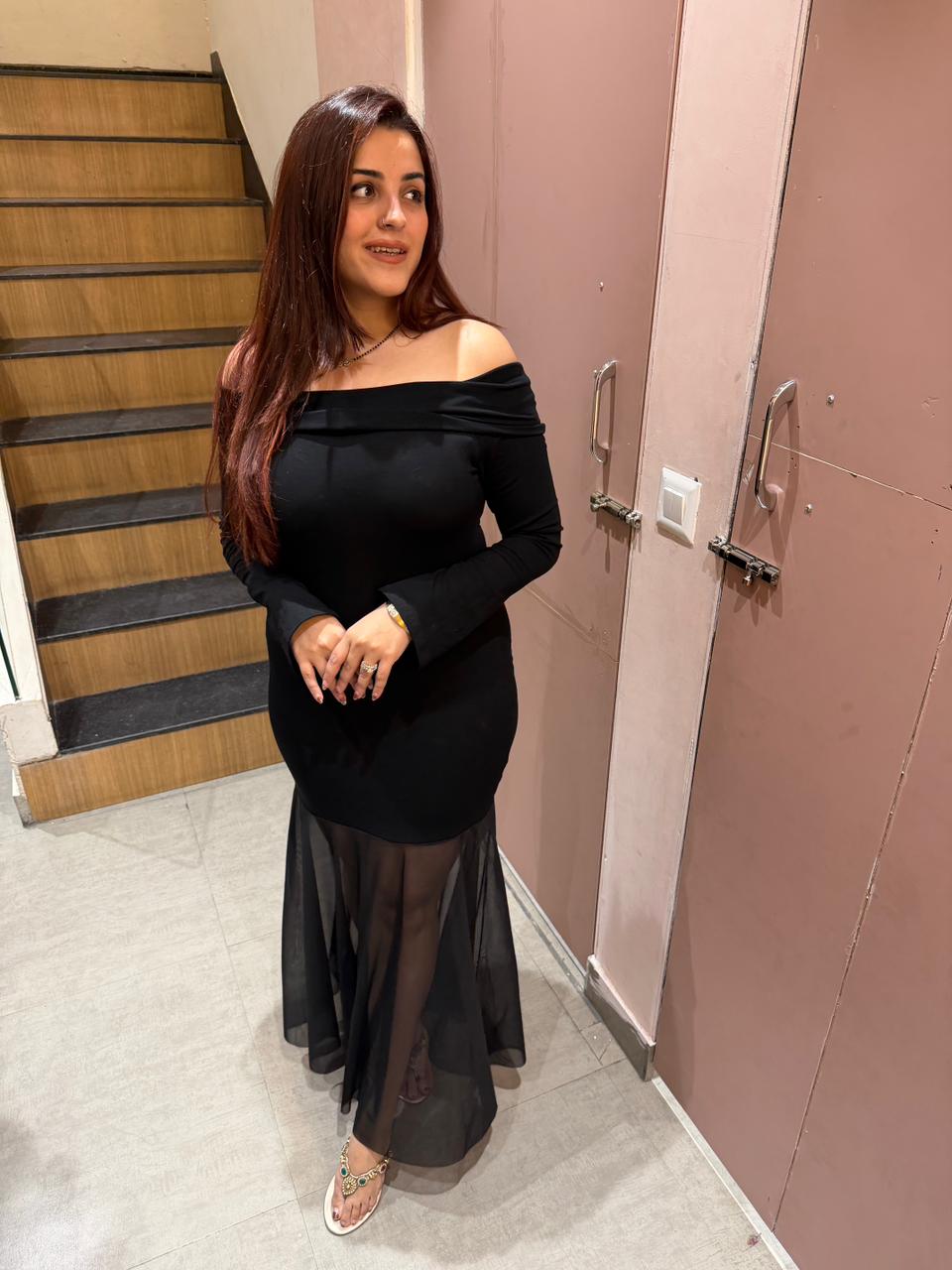 Nura Off-Shoulder Sheer  Dress