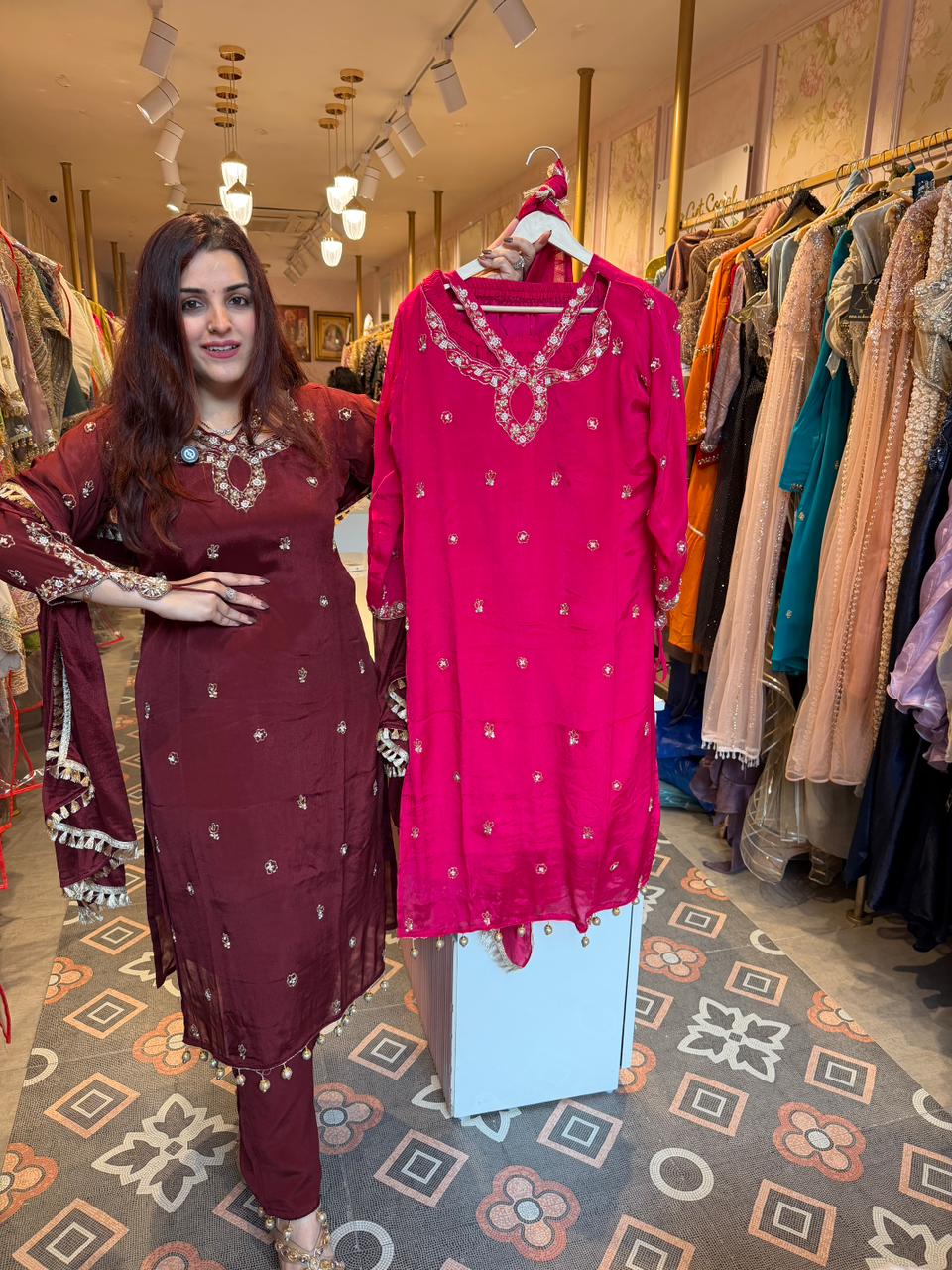 Manu Royal Sapphire Embellished Suit Set