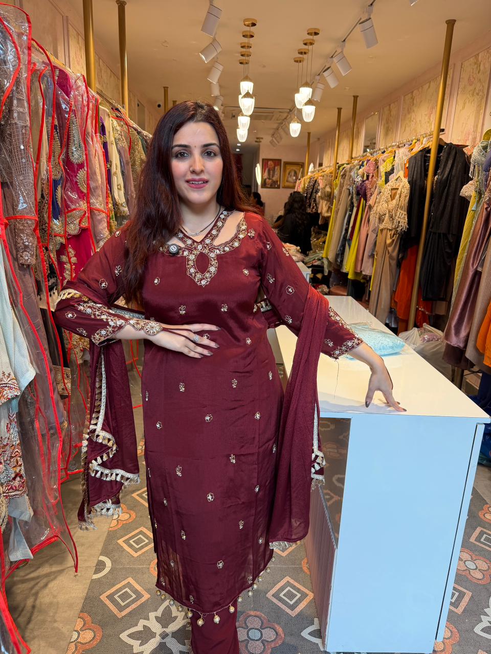 Manu Royal Sapphire Embellished Suit Set