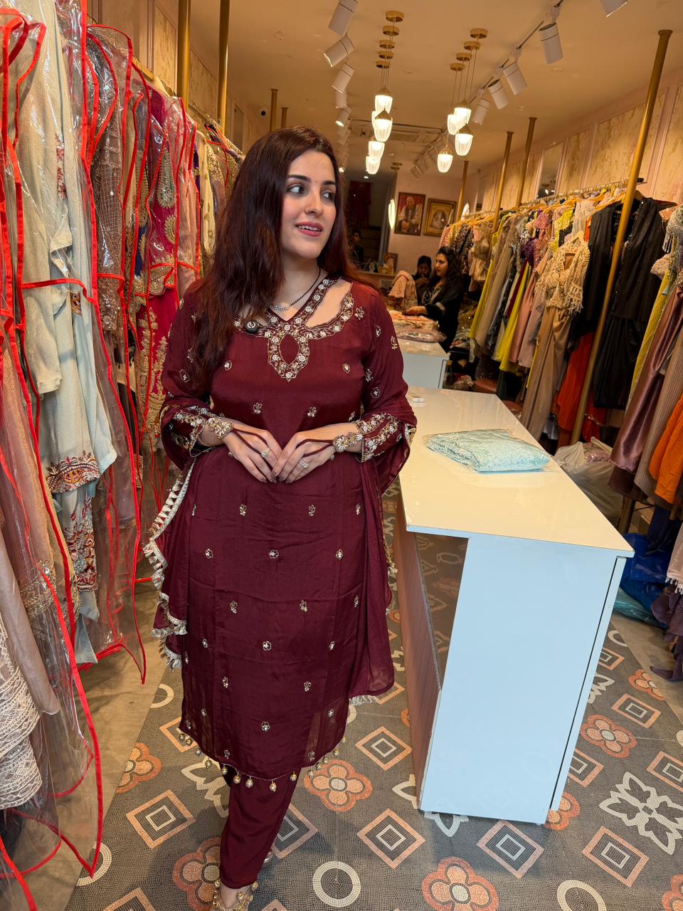 Manu Royal Sapphire Embellished Suit Set