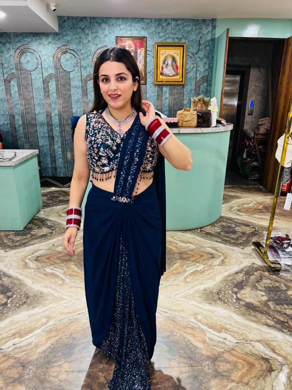 Midnight Bloom Sequin Pre-Draped skirt and blouse