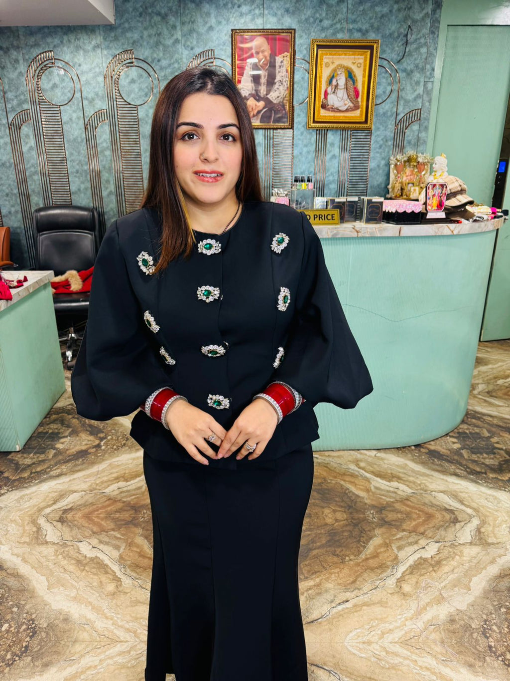 Emerald Crown skirt blazer set