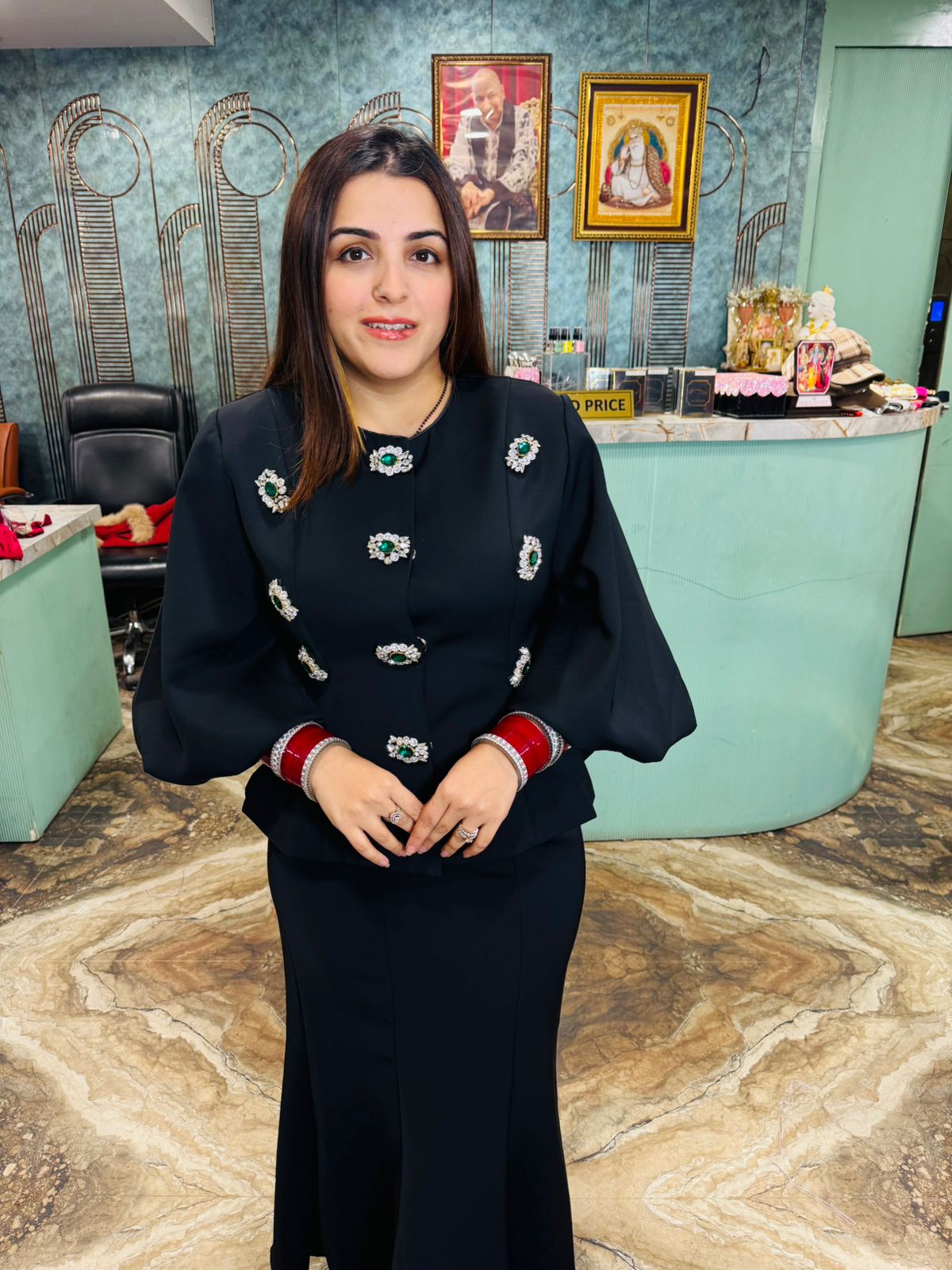 Emerald Crown skirt blazer set