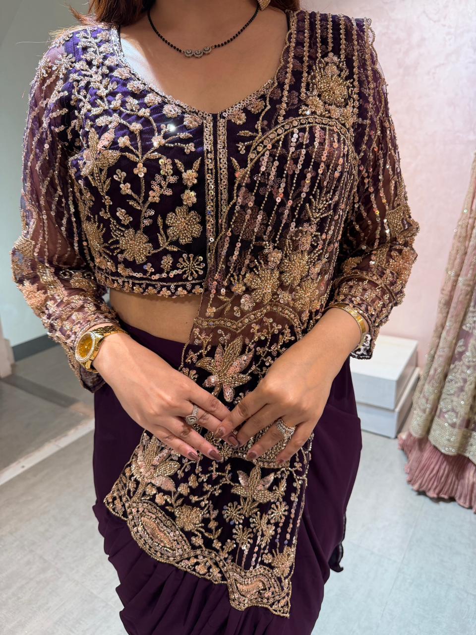 Lavina Embellished  drape skirt Set