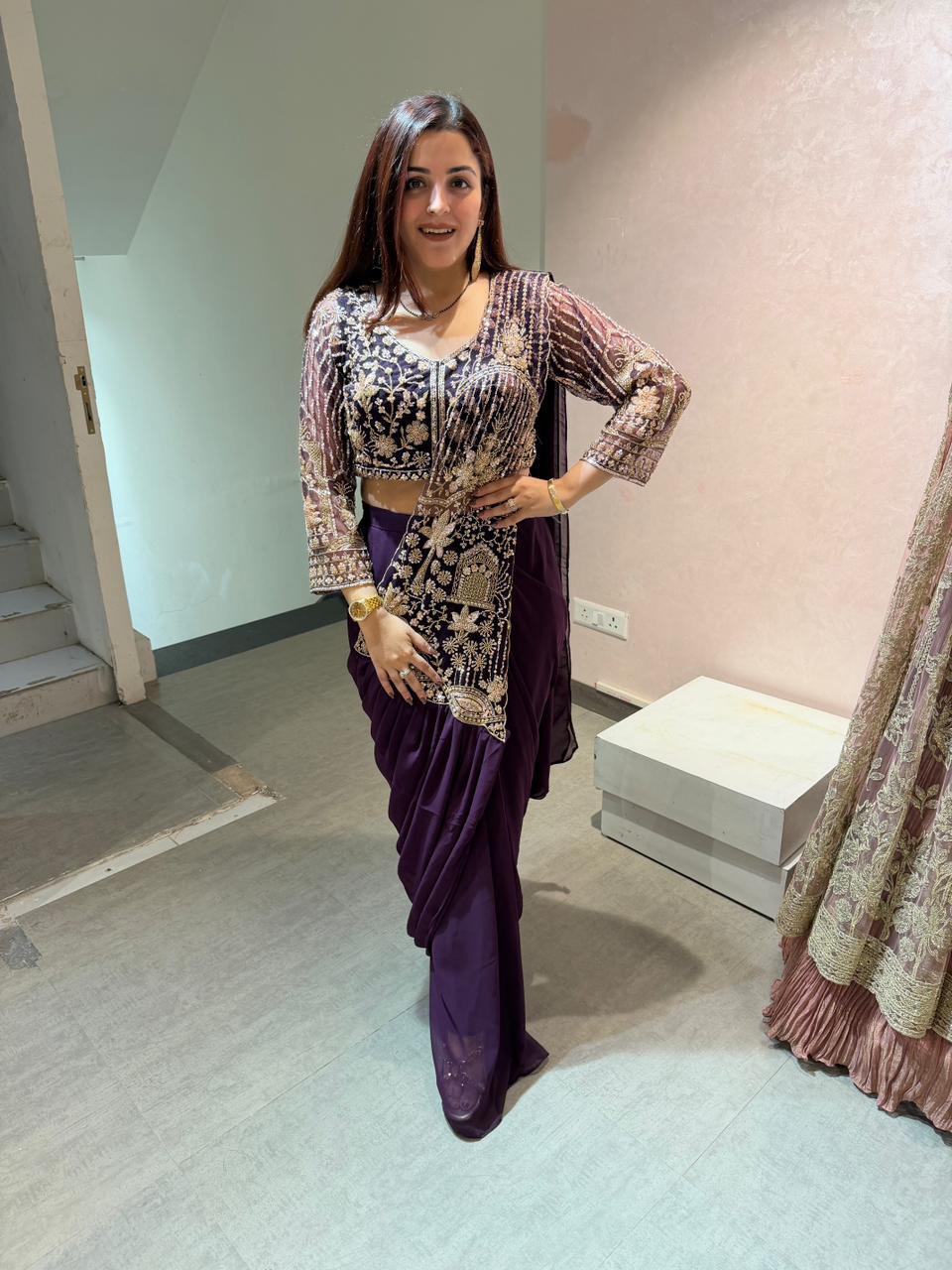 Lavina Embellished  drape skirt Set