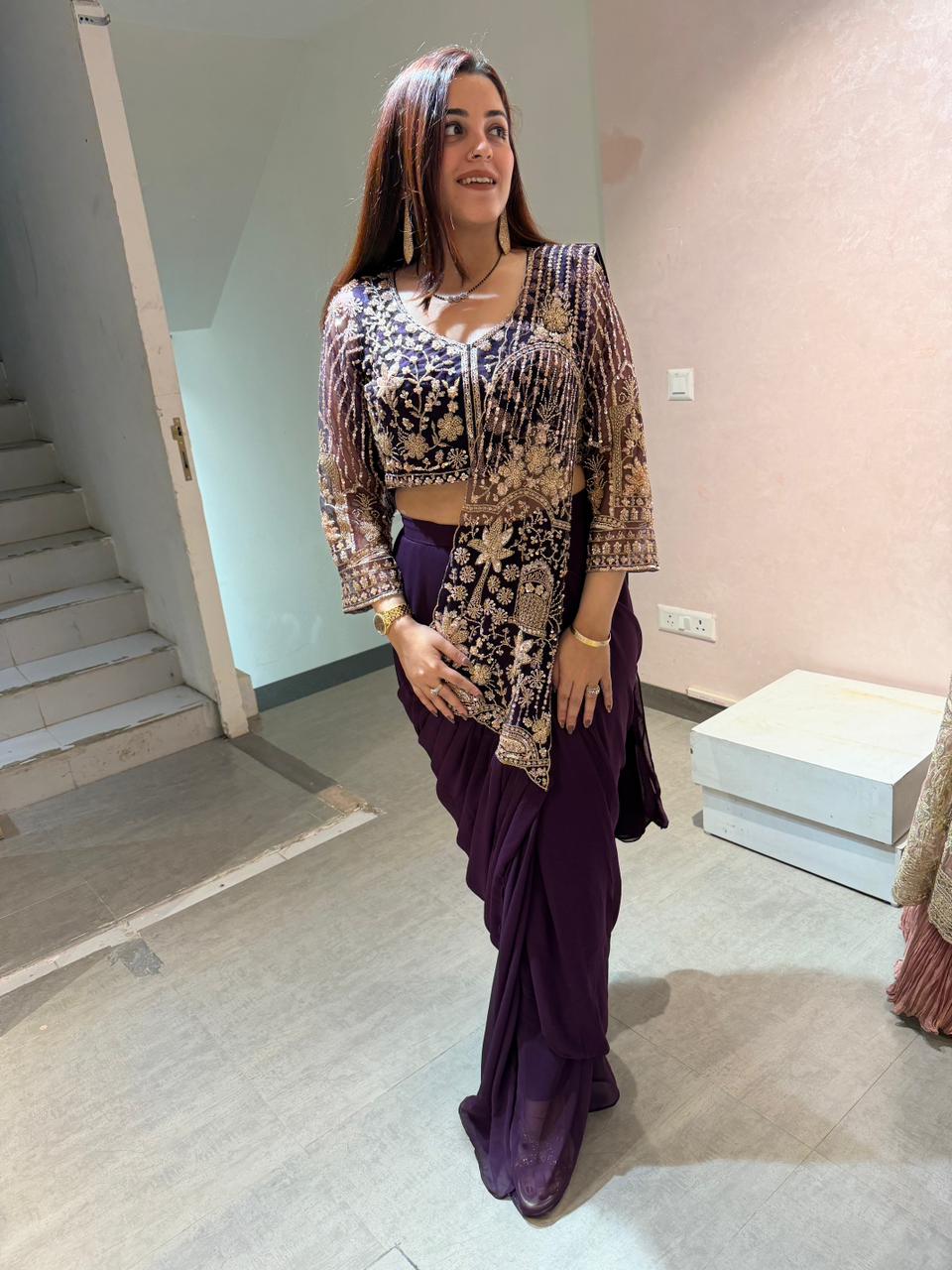 Lavina Embellished  drape skirt Set