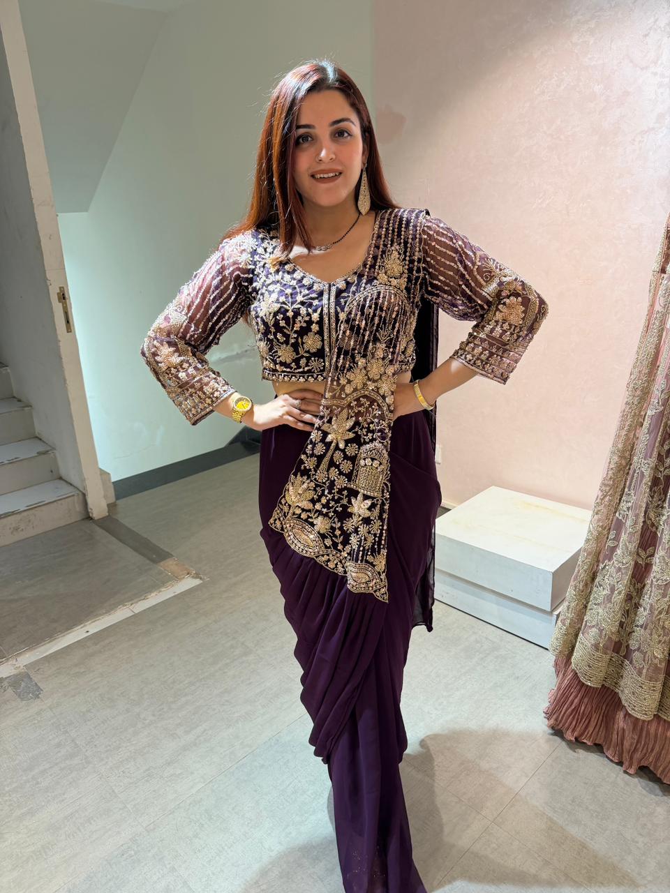 Lavina Embellished  drape skirt Set