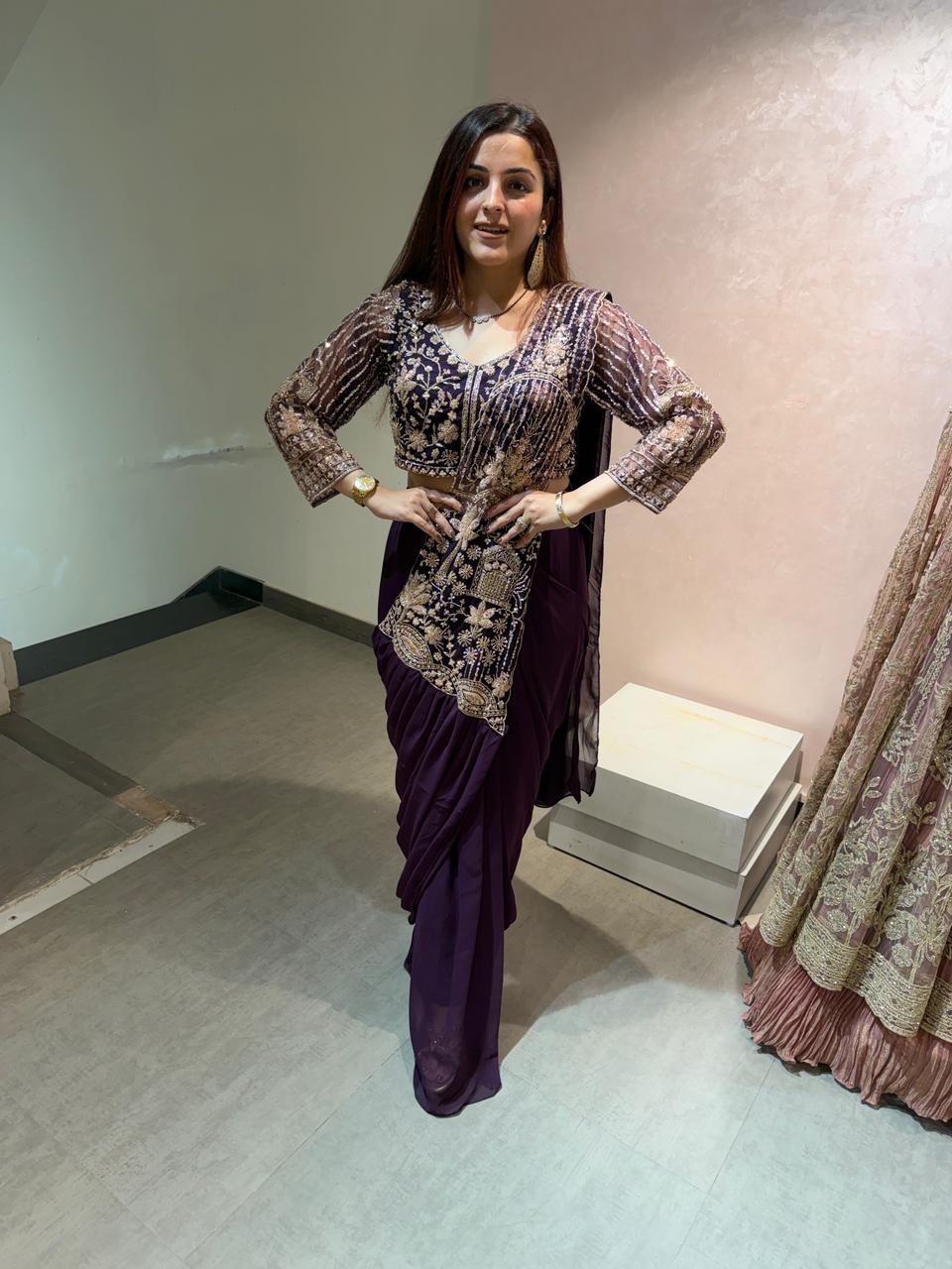 Lavina Embellished  drape skirt Set