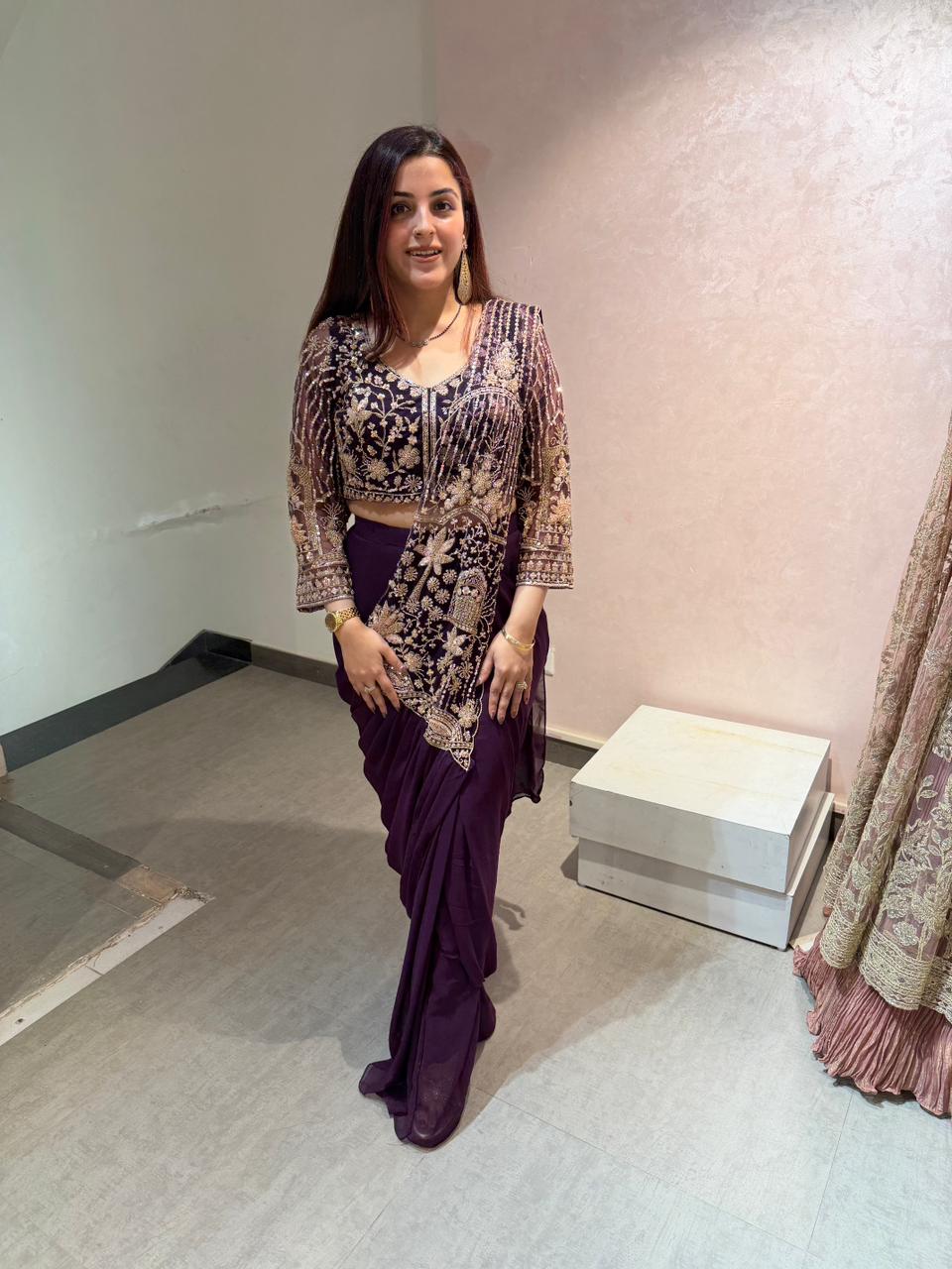 Lavina Embellished  drape skirt Set