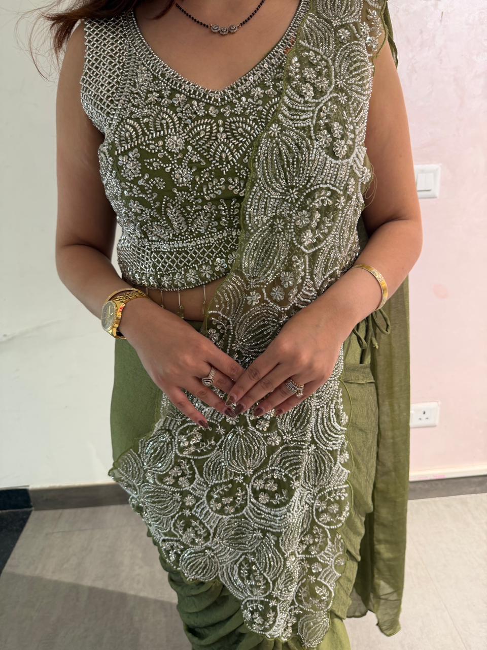 Lara Embroidered Draped skirt & blouse