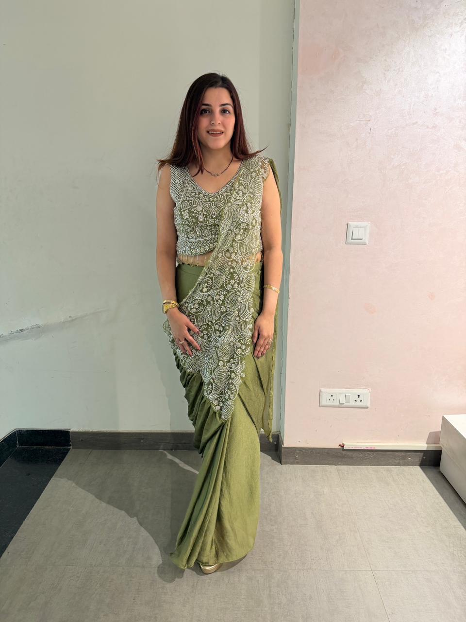 Lara Embroidered Draped skirt & blouse