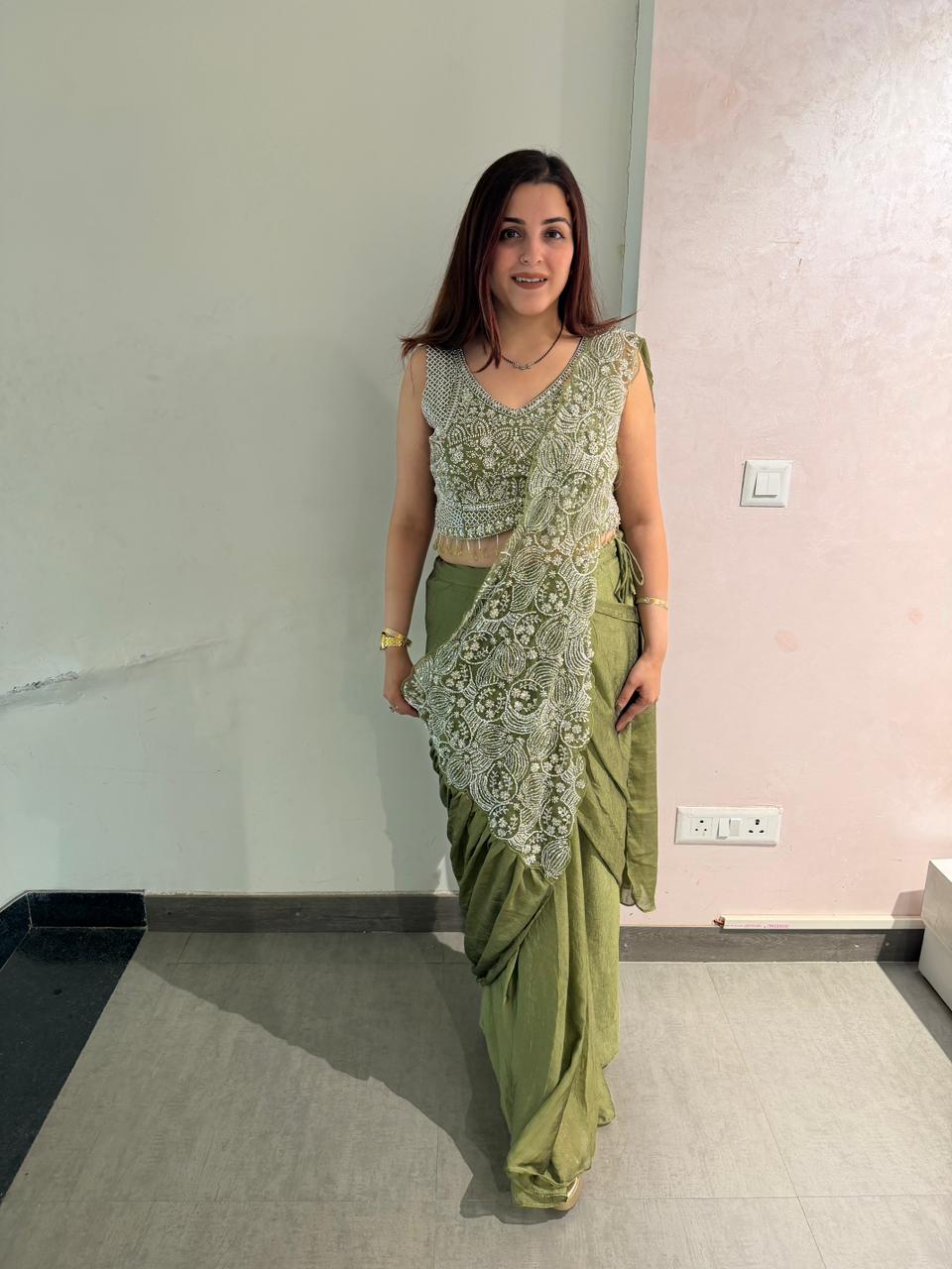 Lara Embroidered Draped skirt & blouse