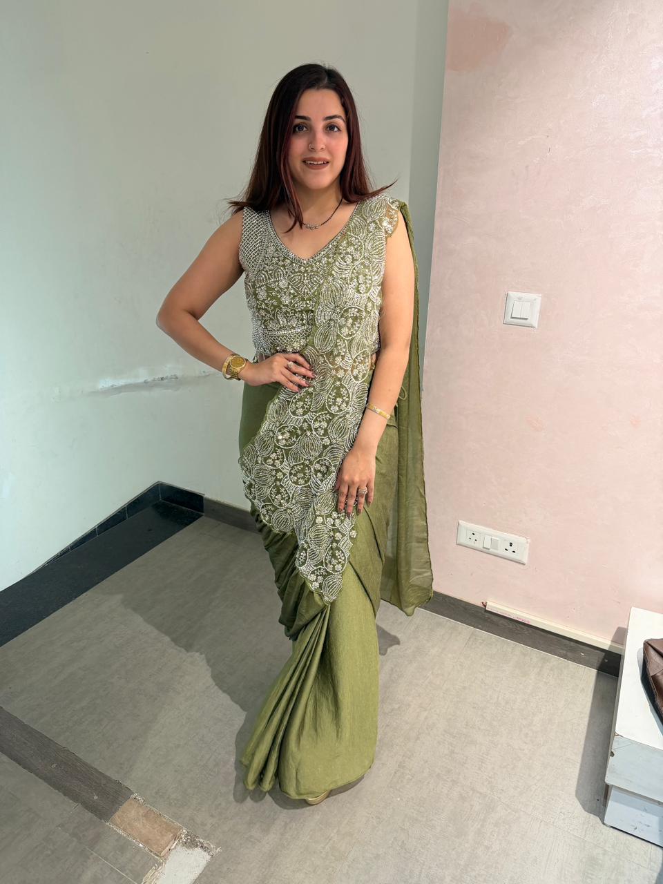 Lara Embroidered Draped skirt & blouse