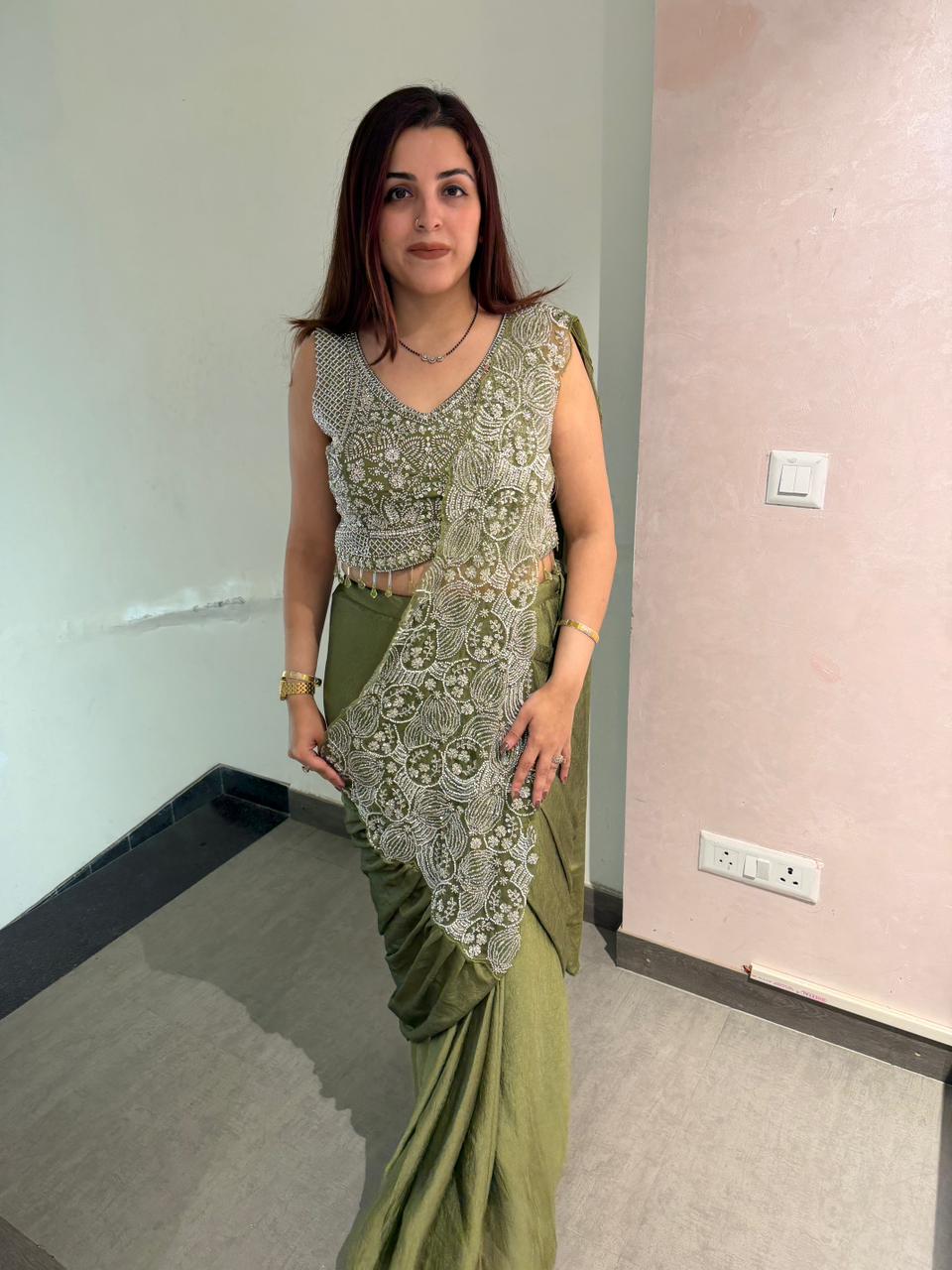 Lara Embroidered Draped skirt & blouse