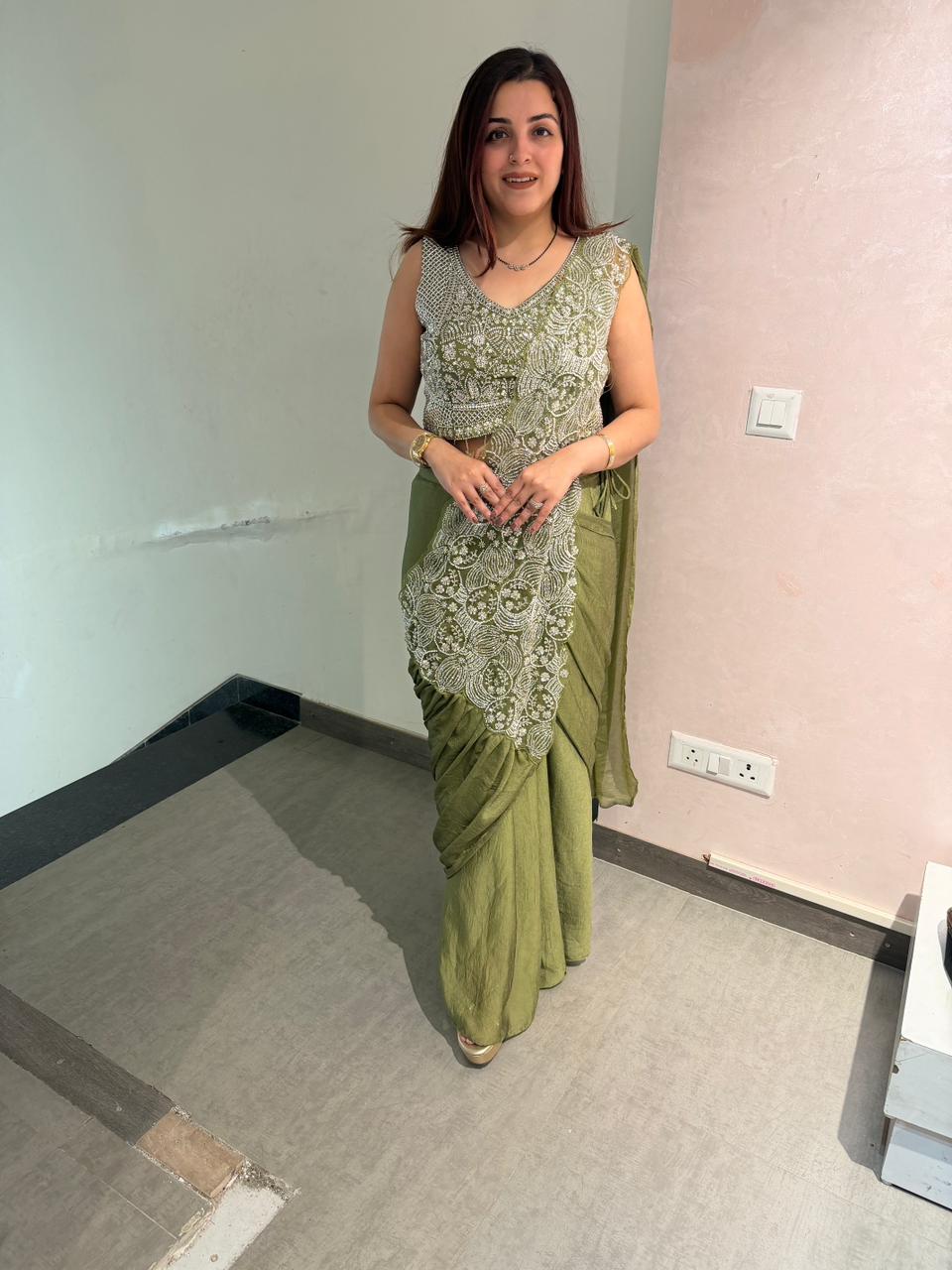 Lara Embroidered Draped skirt & blouse