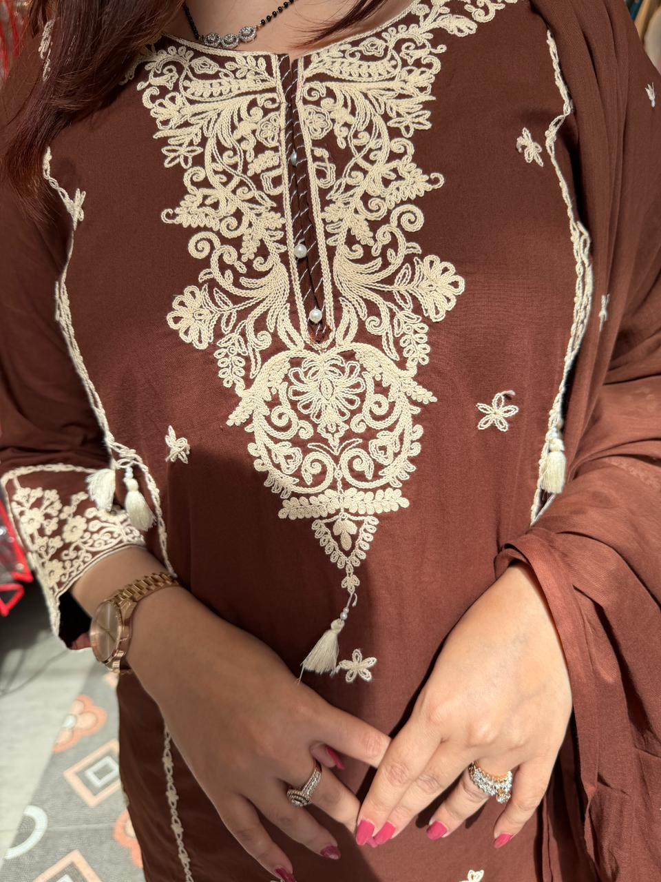 Navi Embroidered Suit Set