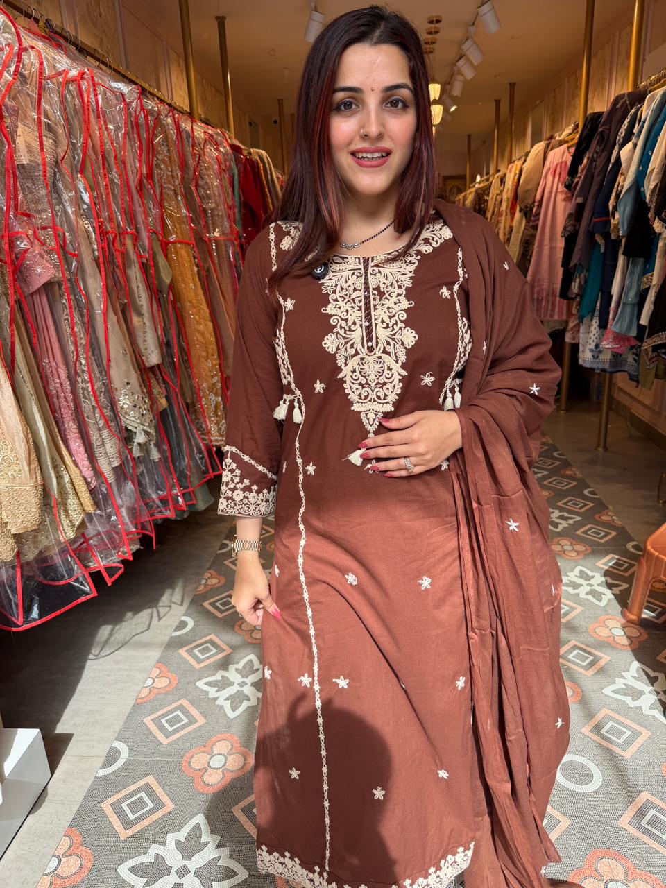 Navi Embroidered Suit Set