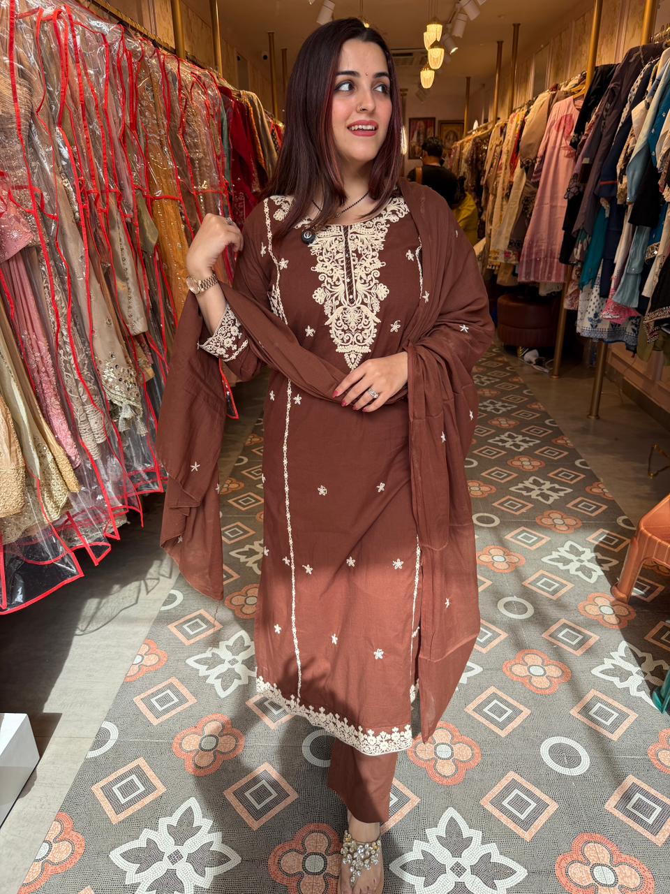 Navi Embroidered Suit Set