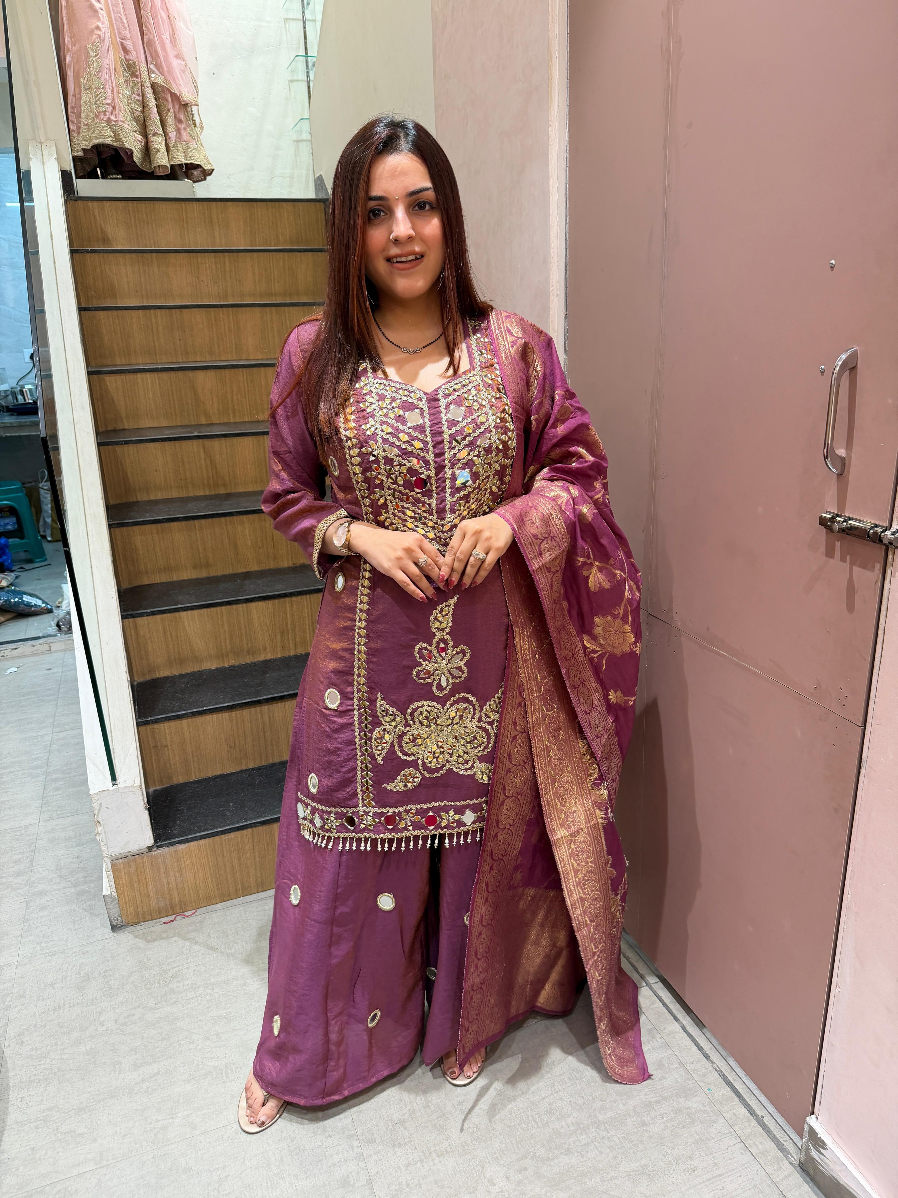 Zina Mirror Work Kurta Sharara Set