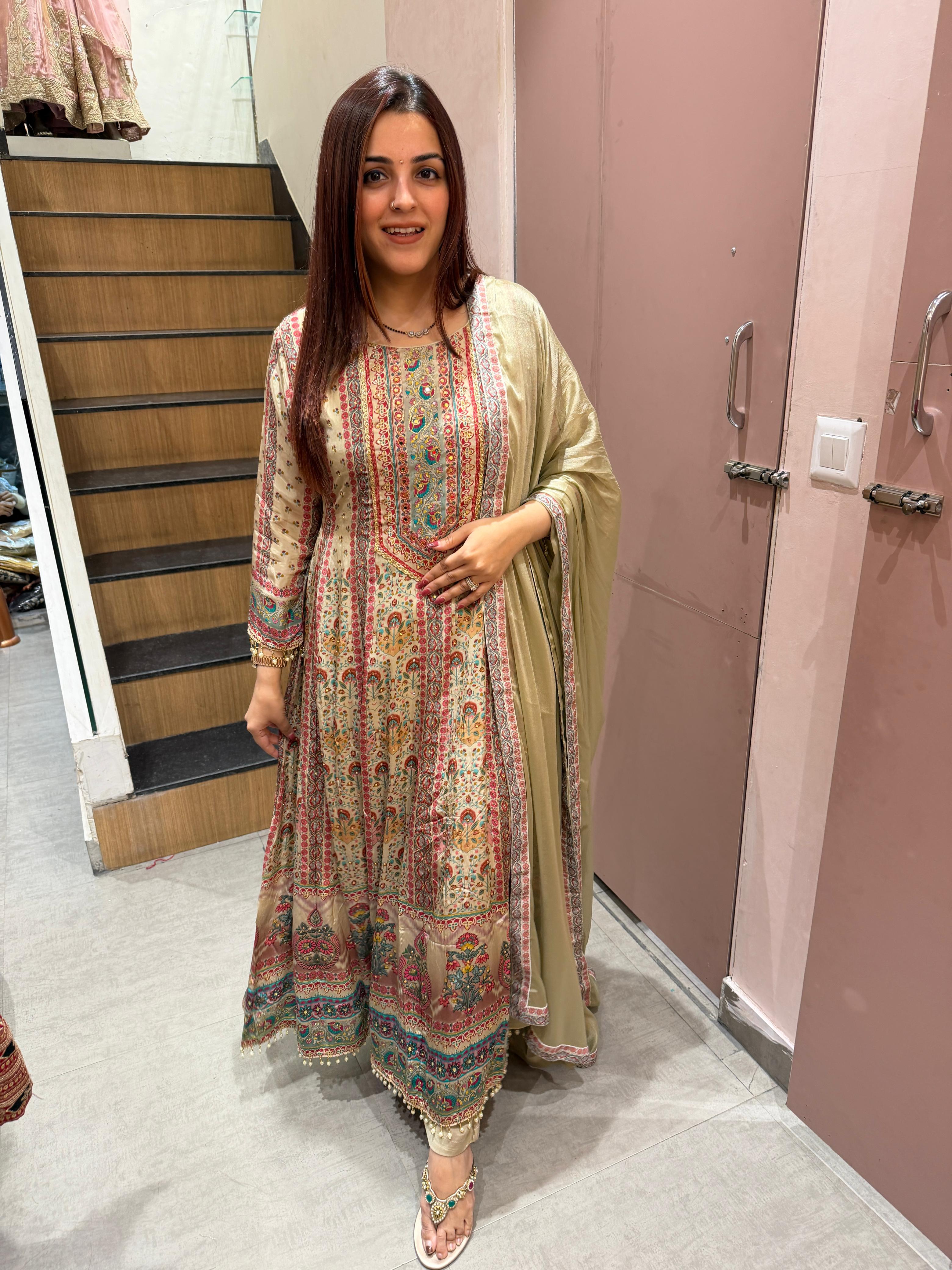 Mehendi Floral Anarkali Suit Set
