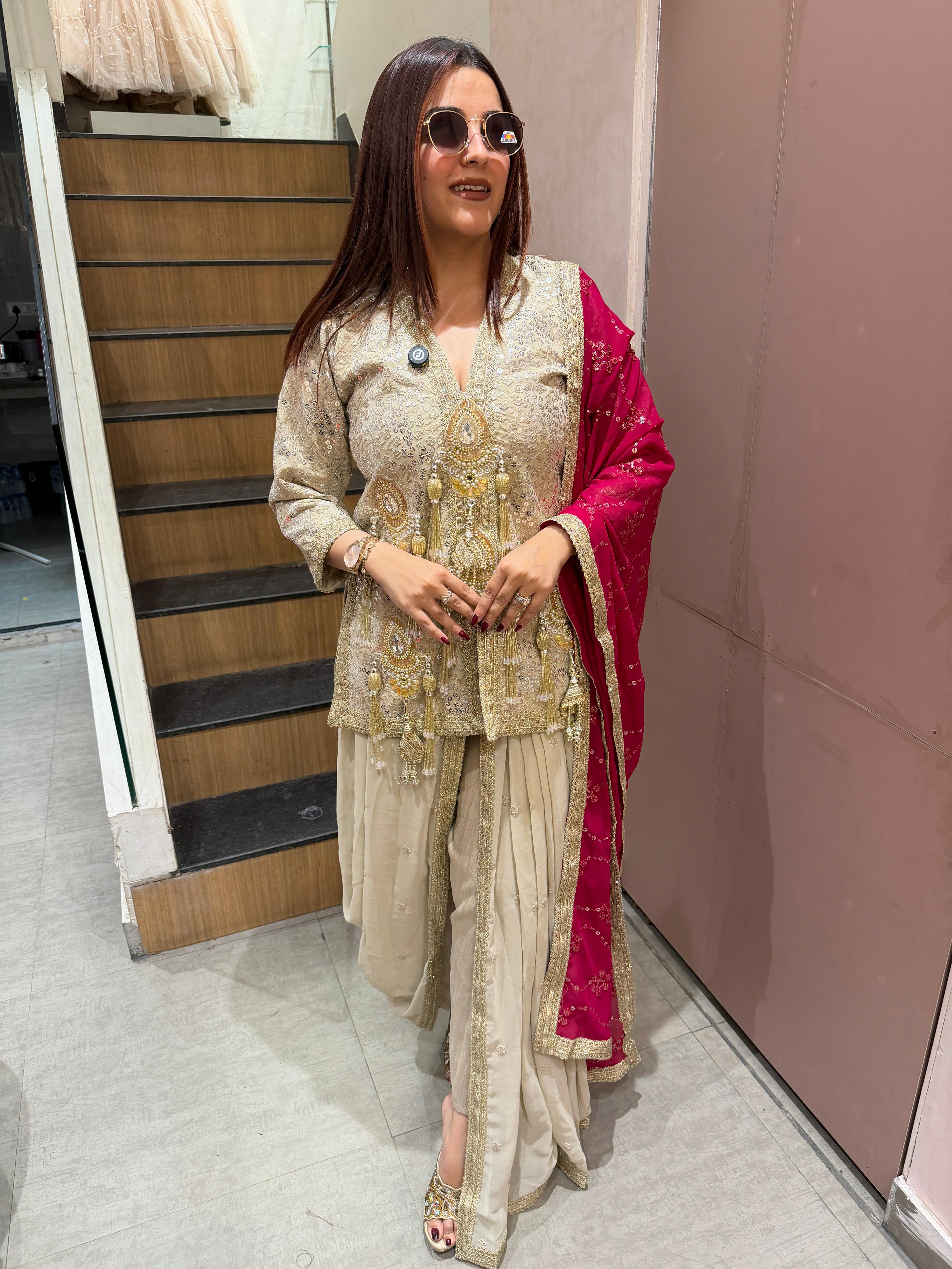 Royal Zari Embellished Dhoti Set with Pink Dupatta
